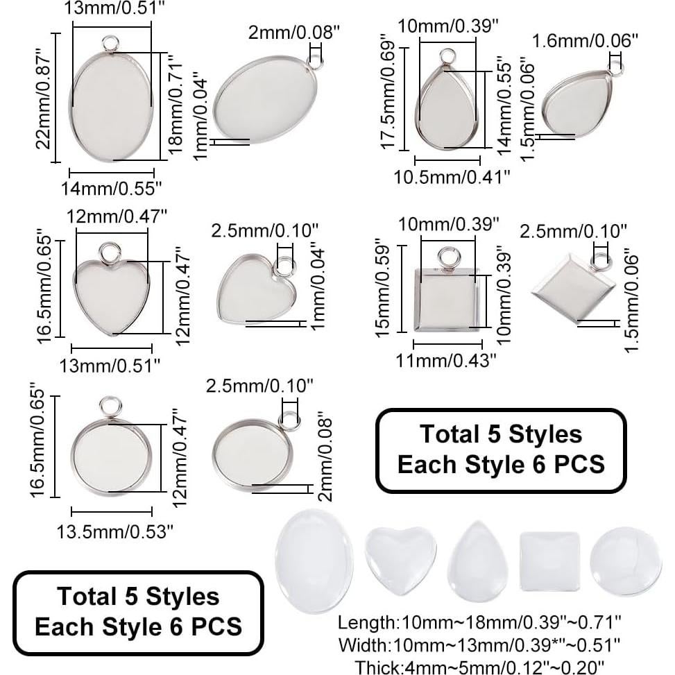 Soportes para Colgantes UNICRAFTALE 30 Sets Acero Inoxidable