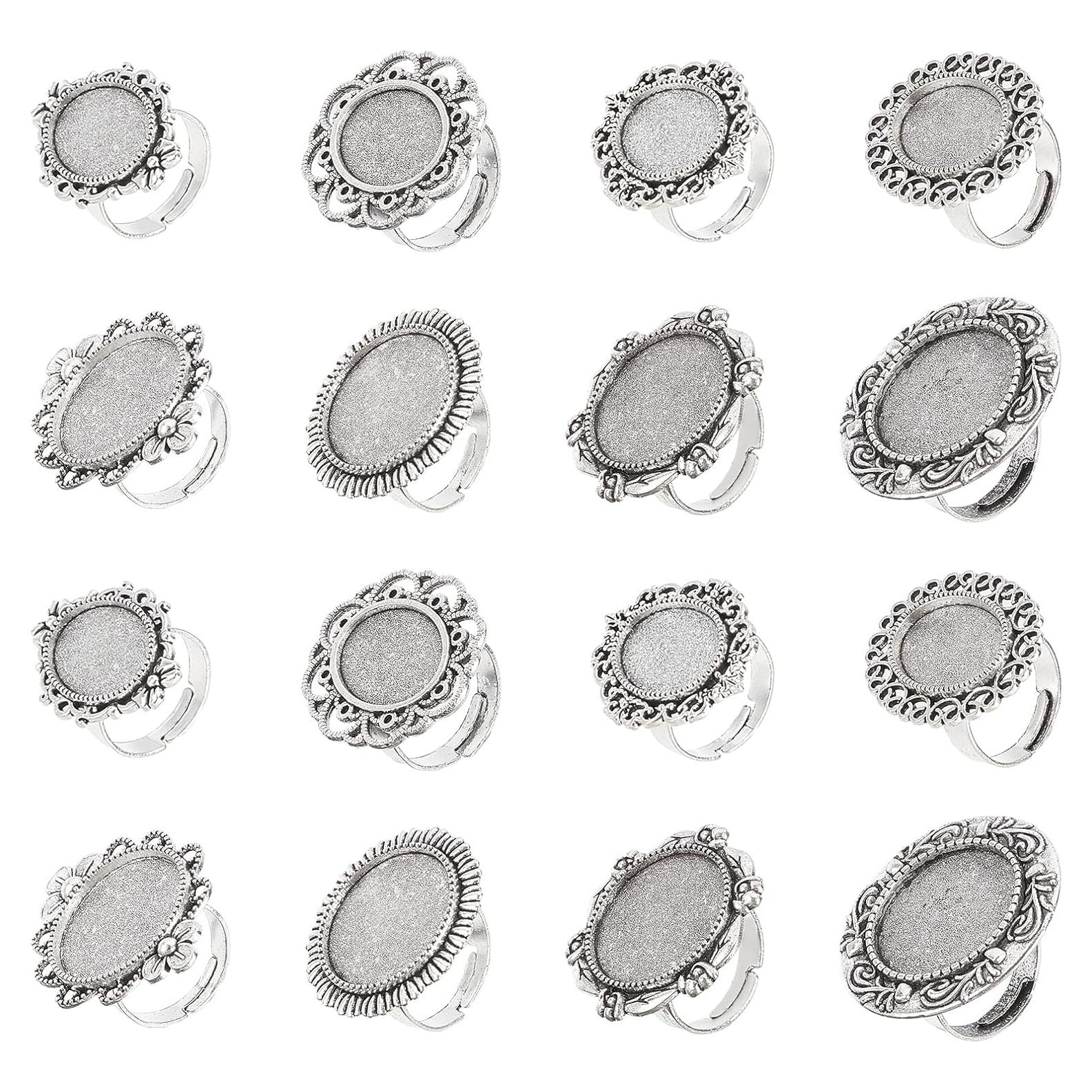 16 Piezas Anillos en Blanco Ajustables SUNNYCLUE Plata Antigua