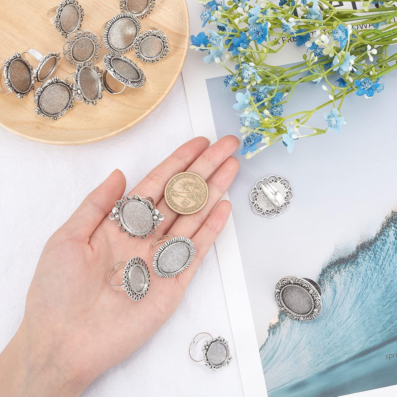 16 Piezas Anillos en Blanco Ajustables SUNNYCLUE Plata Antigua