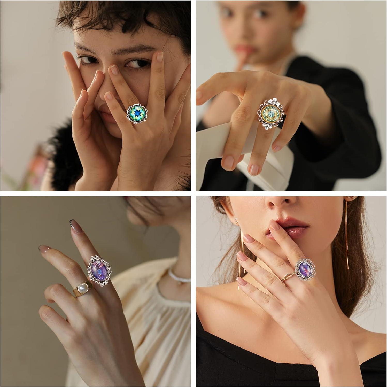 16 Piezas Anillos en Blanco Ajustables SUNNYCLUE Plata Antigua