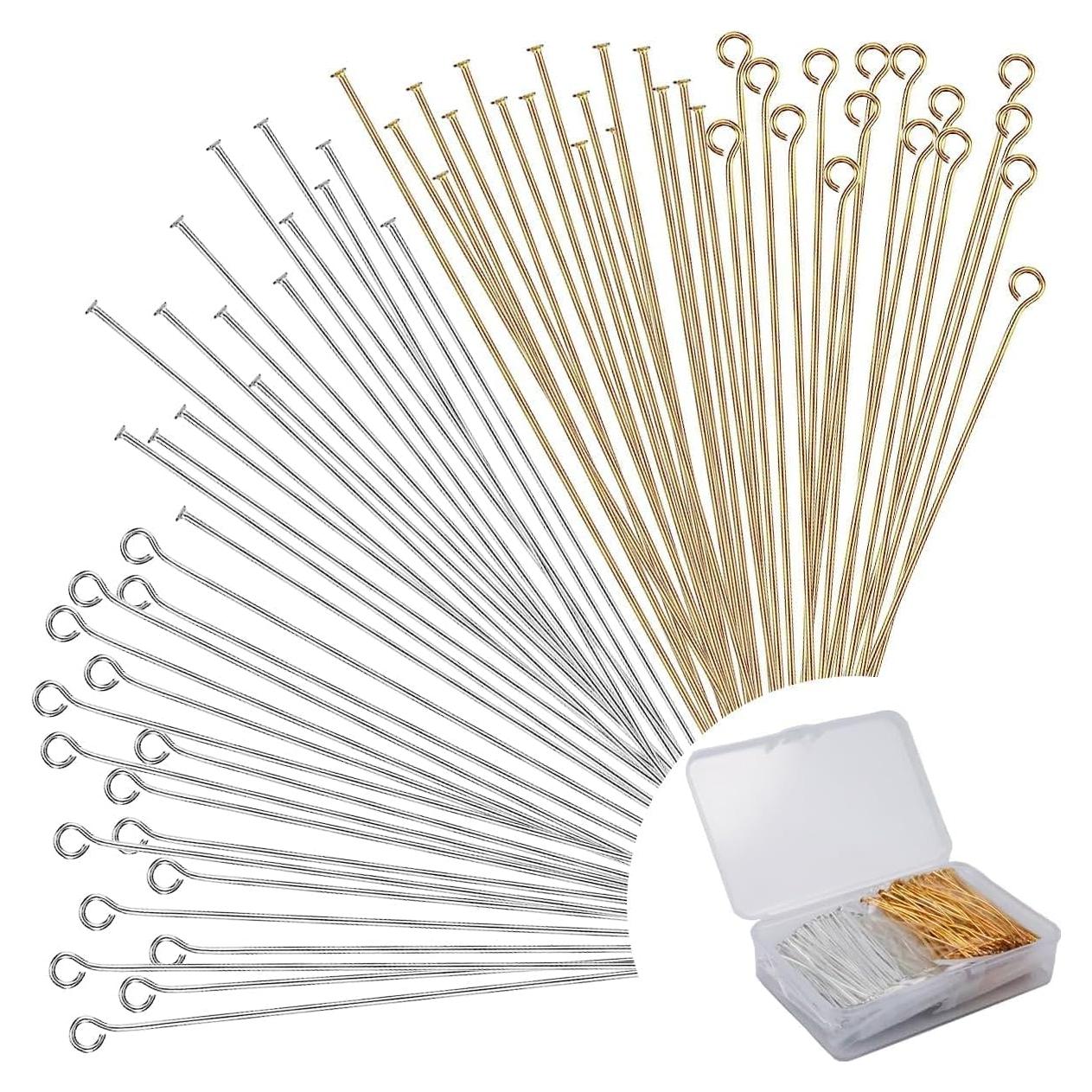 600 Alfileres de Cabeza Plana y Oculares BOYIVI 50 mm Dorado/Plateado