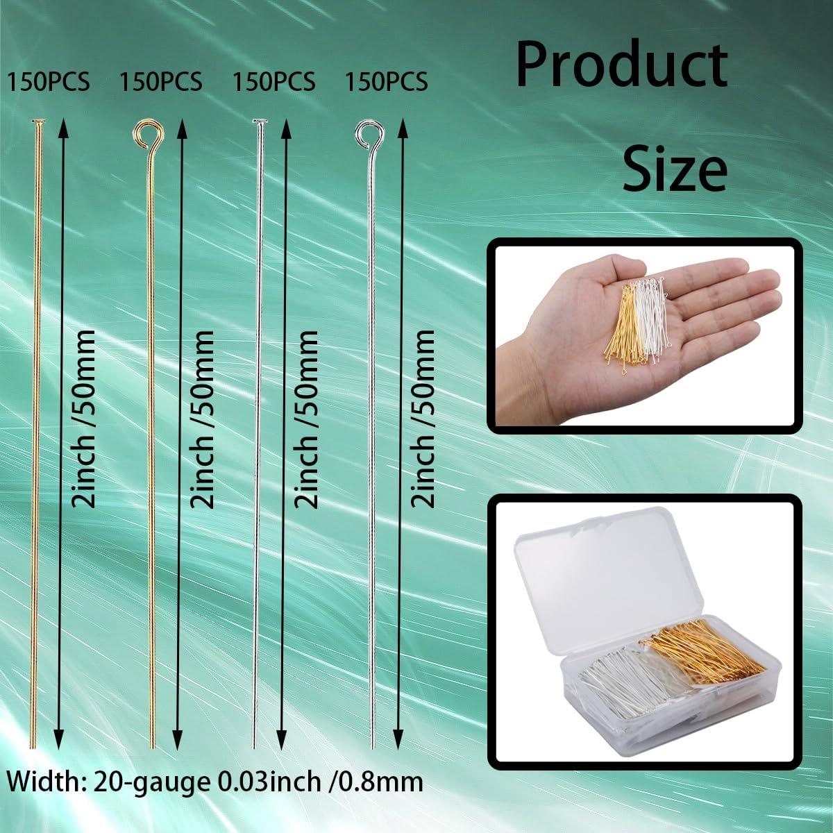 600 Alfileres de Cabeza Plana y Oculares BOYIVI 50 mm Dorado/Plateado