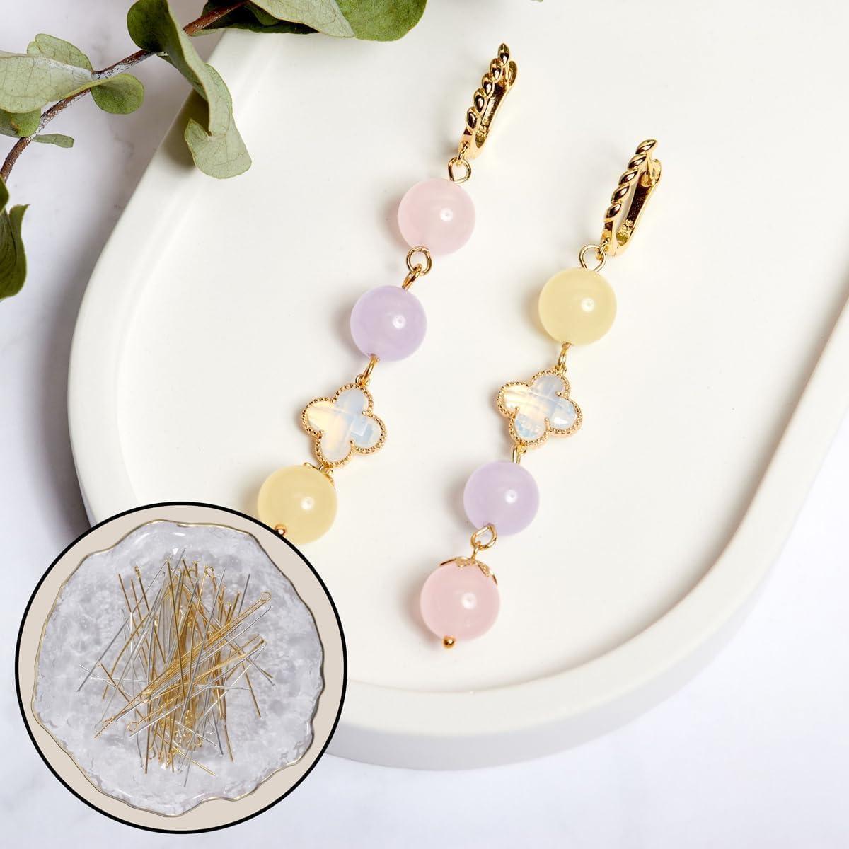 600 Alfileres de Cabeza Plana y Oculares BOYIVI 50 mm Dorado/Plateado