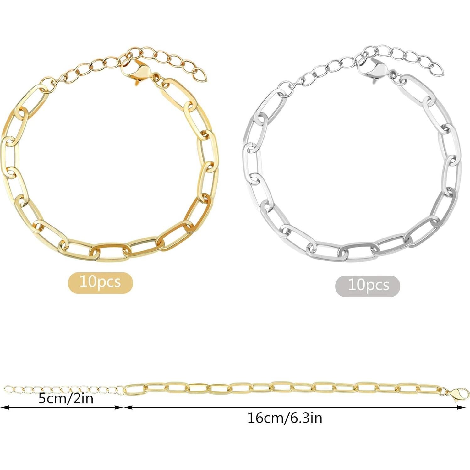 Kit de Pulseras de Cadena Aleación Tiggell 20 Piezas Oro Plata