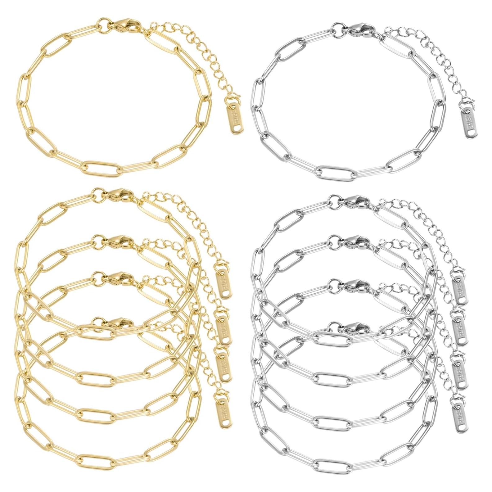 Kit de Pulseras de Encanto HUISUYTON 10 Pcs Oro 18K 16 cm