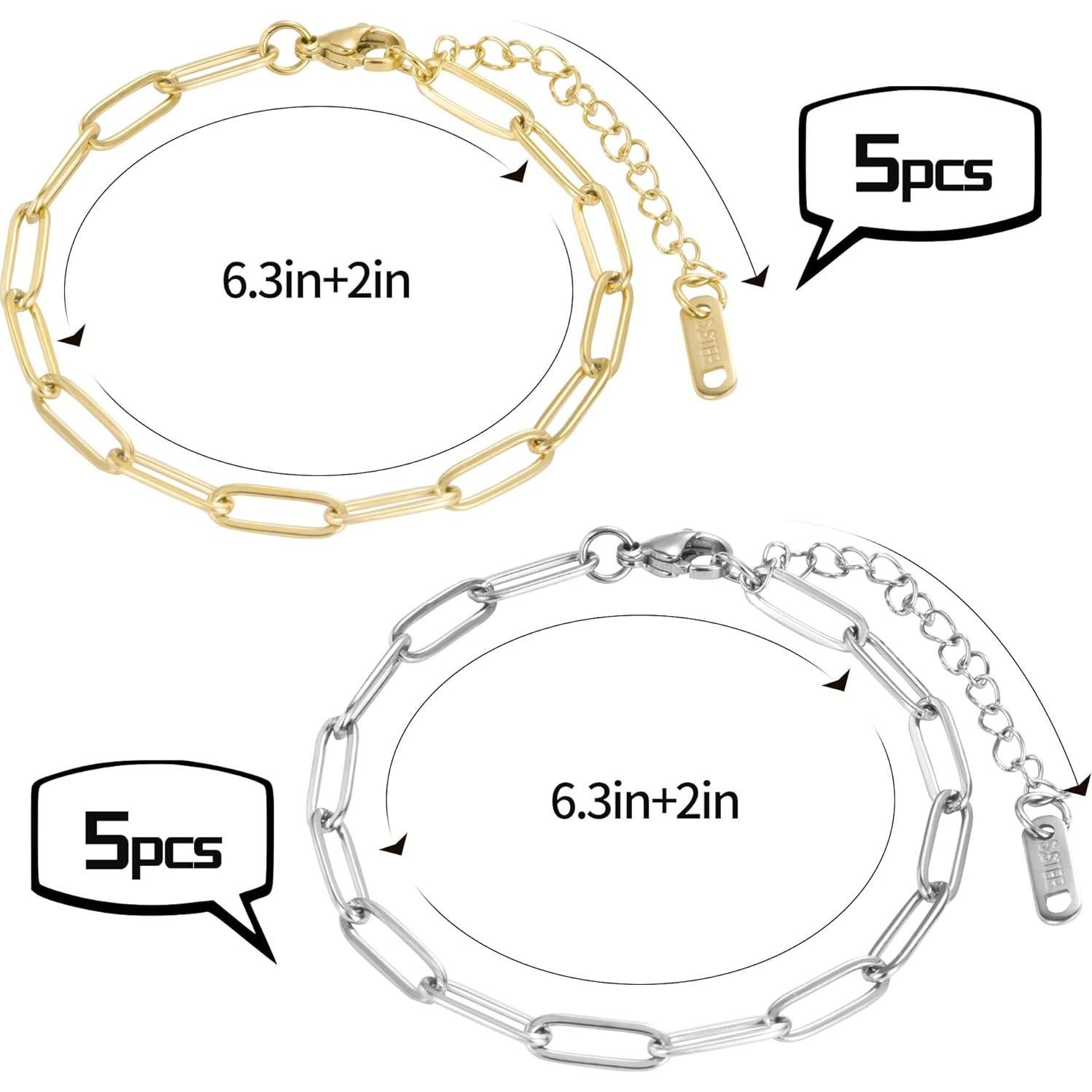 Kit de Pulseras de Encanto HUISUYTON 10 Pcs Oro 18K 16 cm