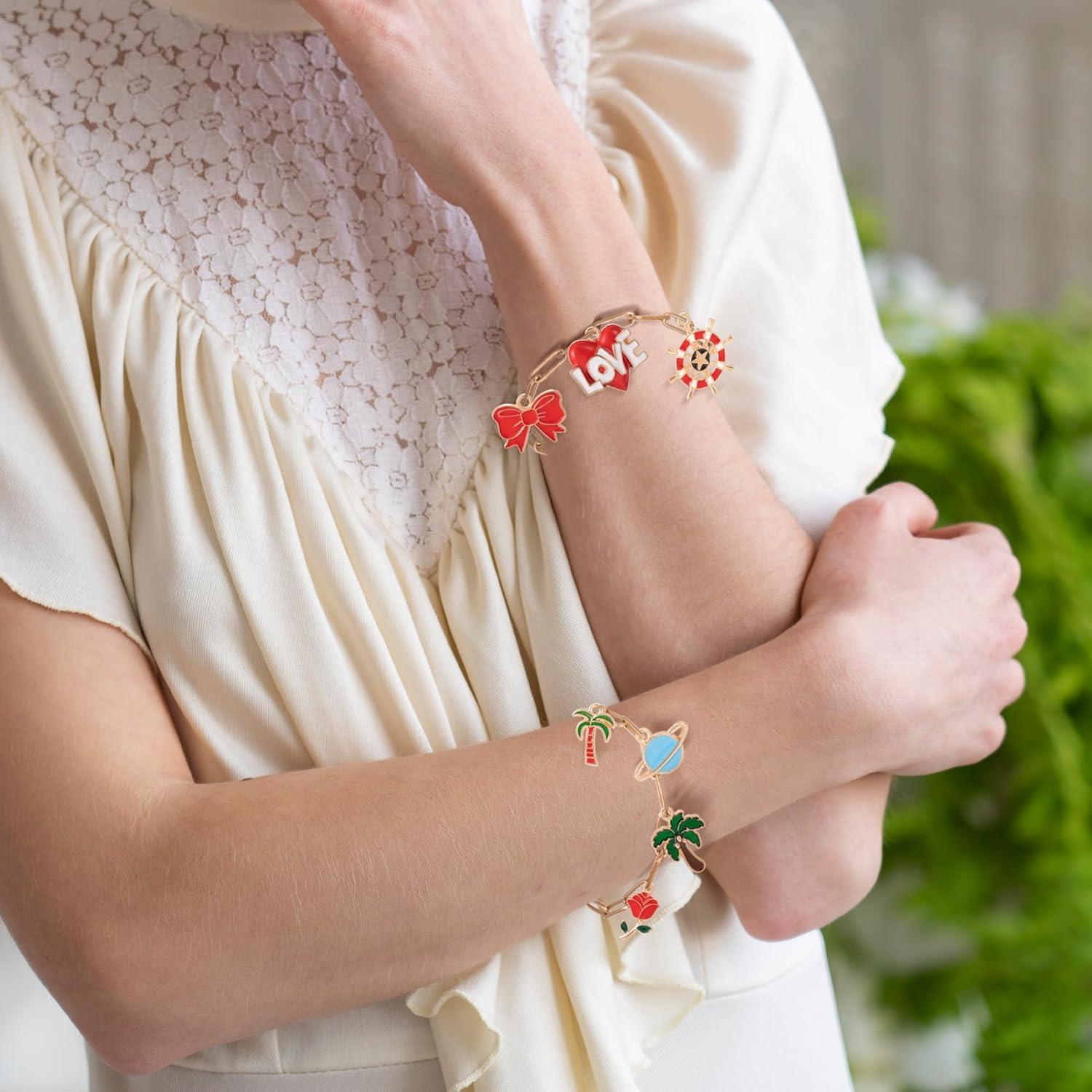 Kit de Pulseras de Encanto HUISUYTON 10 Pcs Oro 18K 16 cm