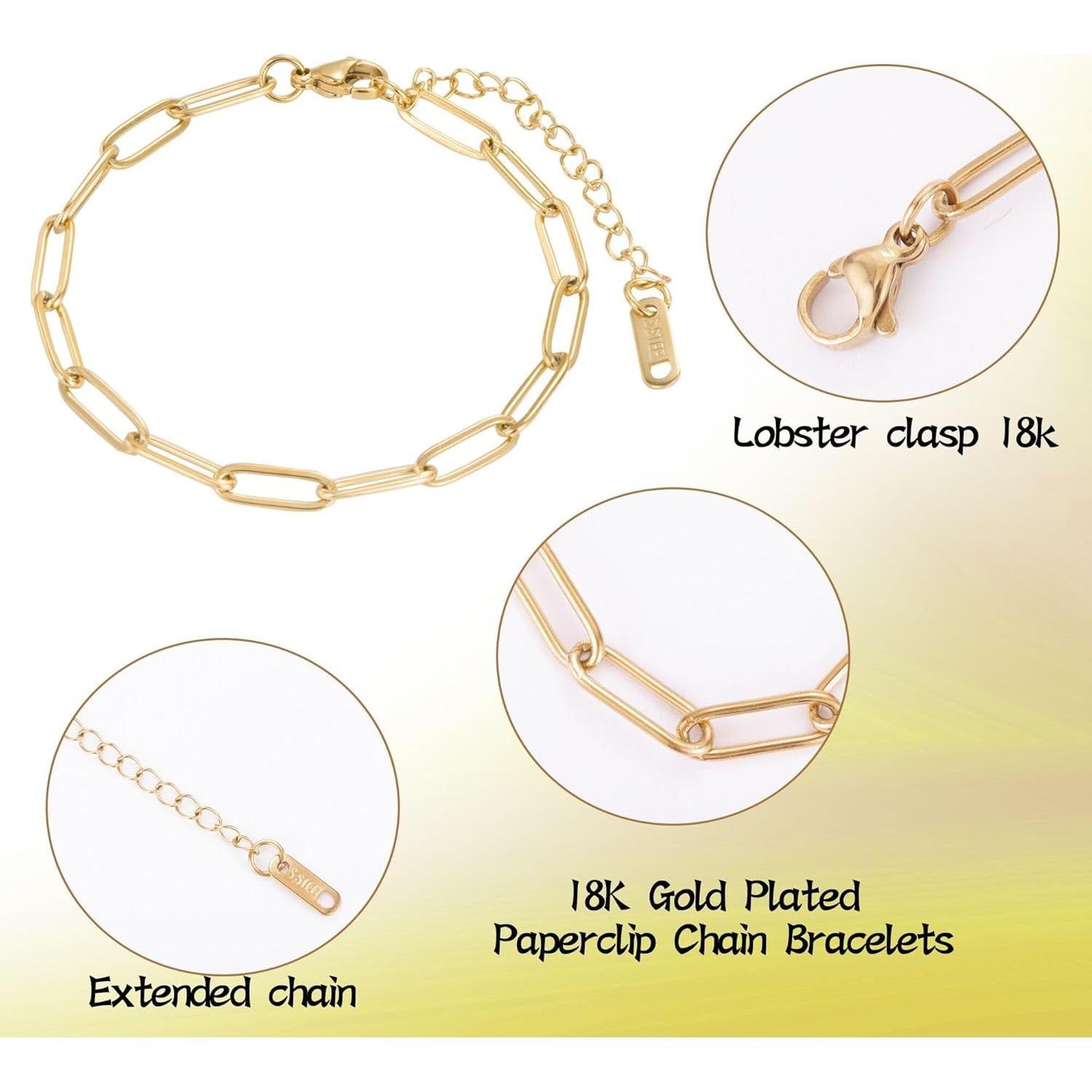 Kit de Pulseras de Encanto HUISUYTON 10 Pcs Oro 18K 16 cm