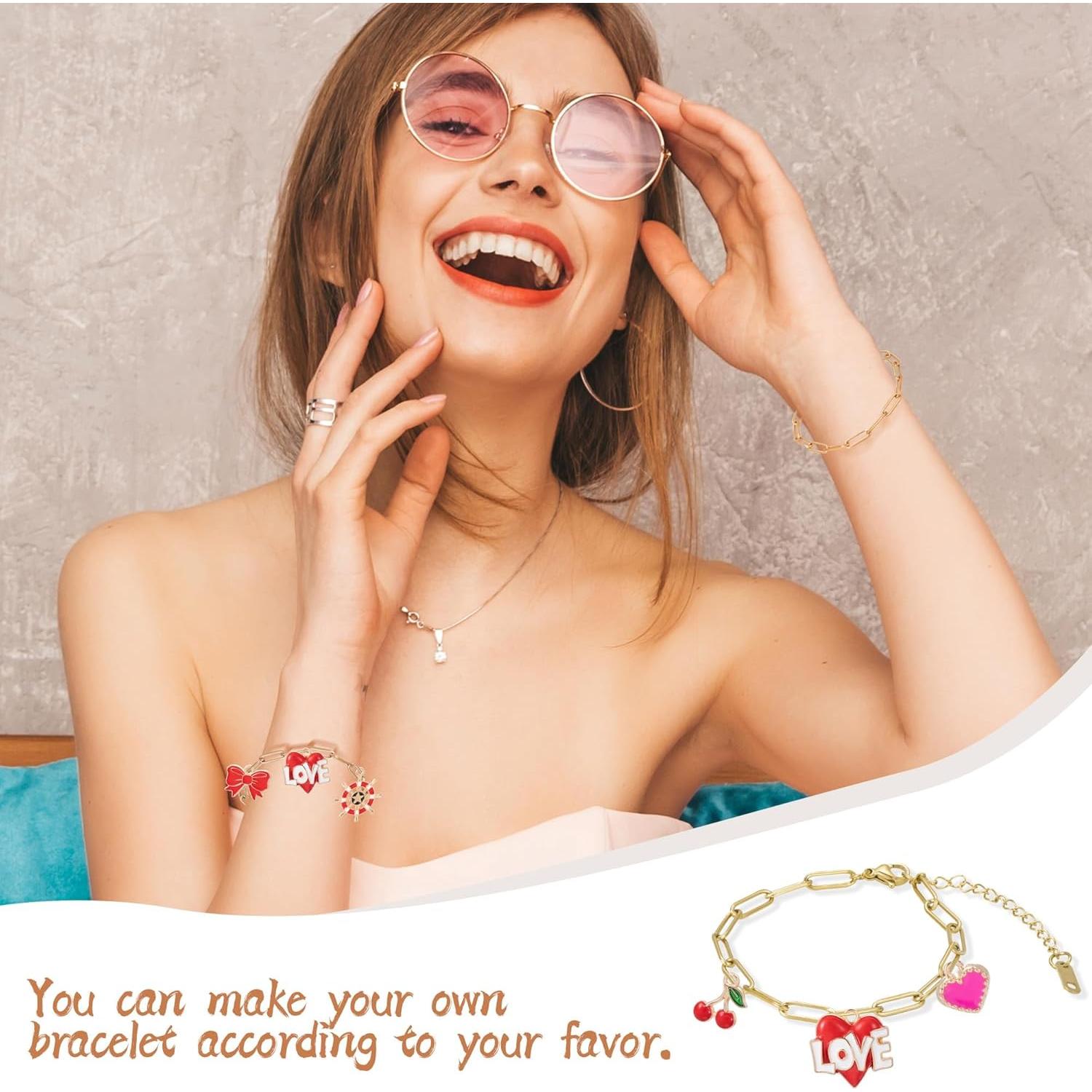 Kit de Pulseras de Encanto HUISUYTON 10 Pcs Oro 18K 16 cm