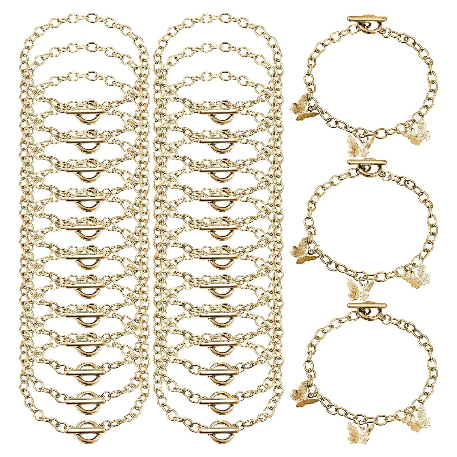 Cadenas de Pulsera Hicarer 24 Piezas Oro Acero Inoxidable