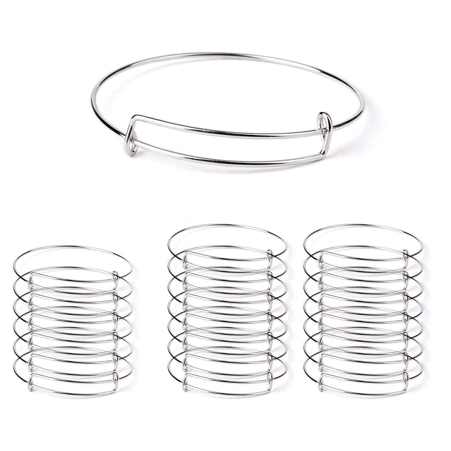 20 Pulseras de Alambre Ajustable Plata para Joyería DIY