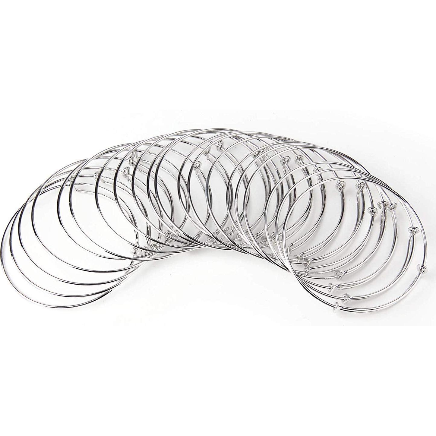 20 Pulseras de Alambre Ajustable Plata para Joyería DIY