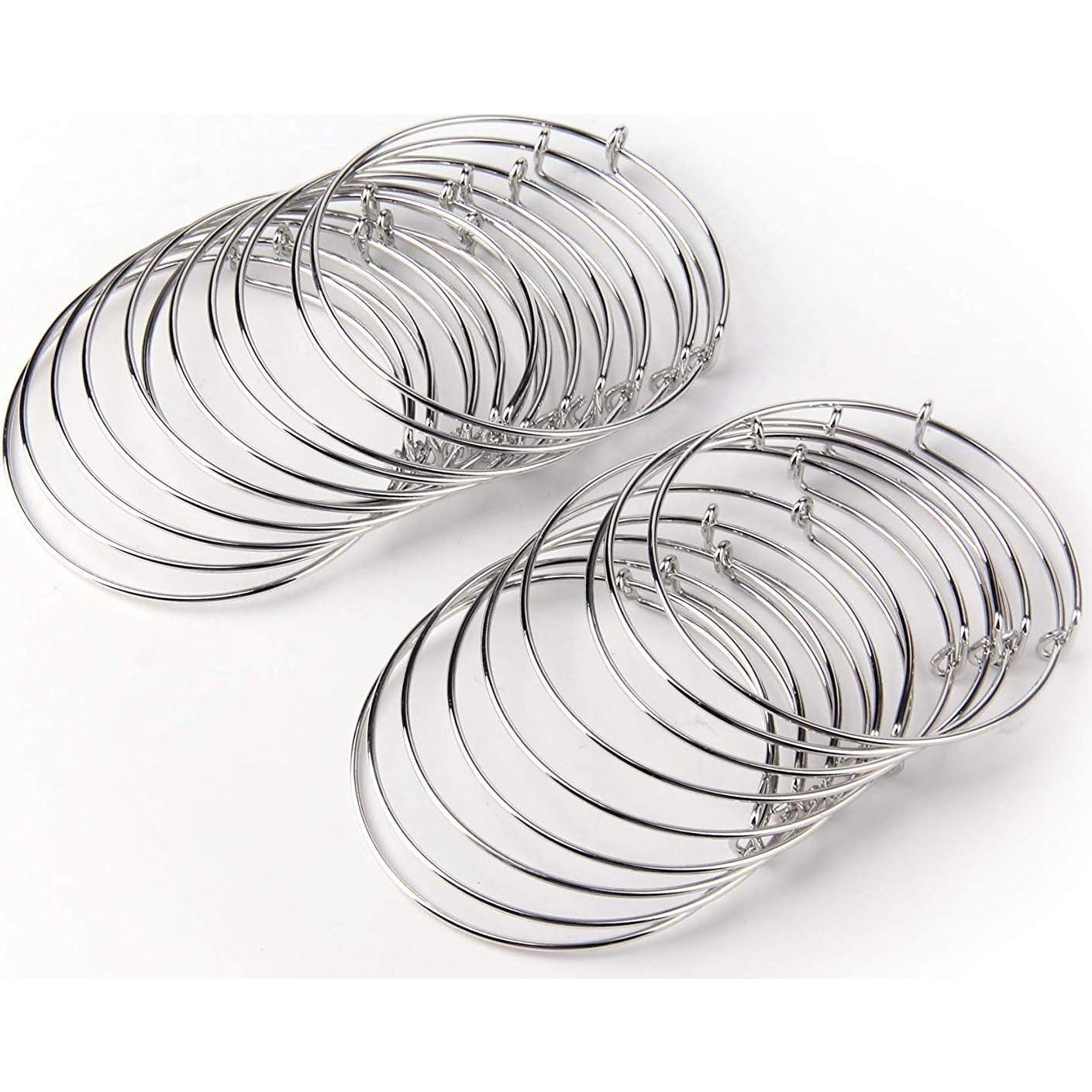 20 Pulseras de Alambre Ajustable Plata para Joyería DIY