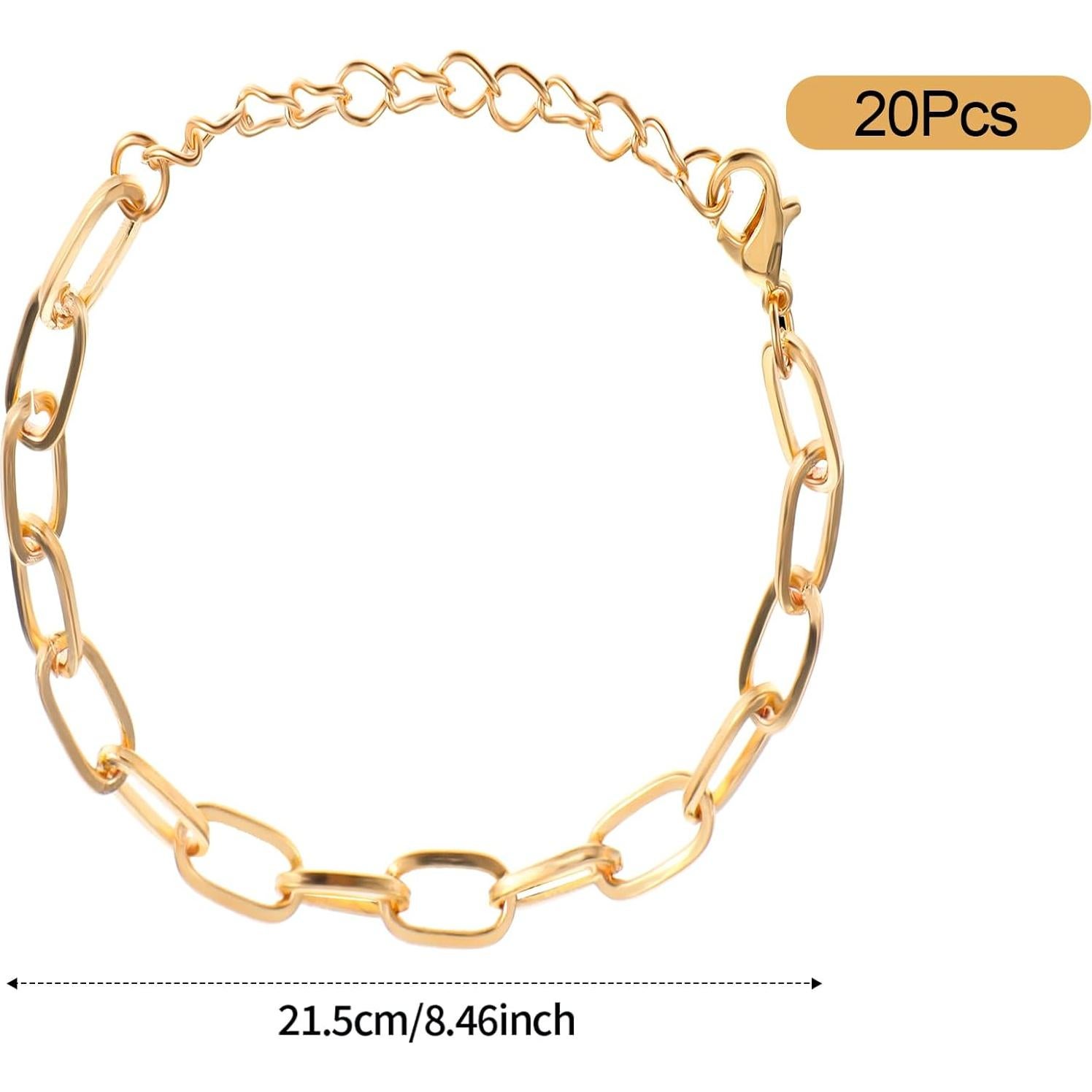 20 Piezas Cadenas de Pulsera de Encanto Doradas Piriuuo