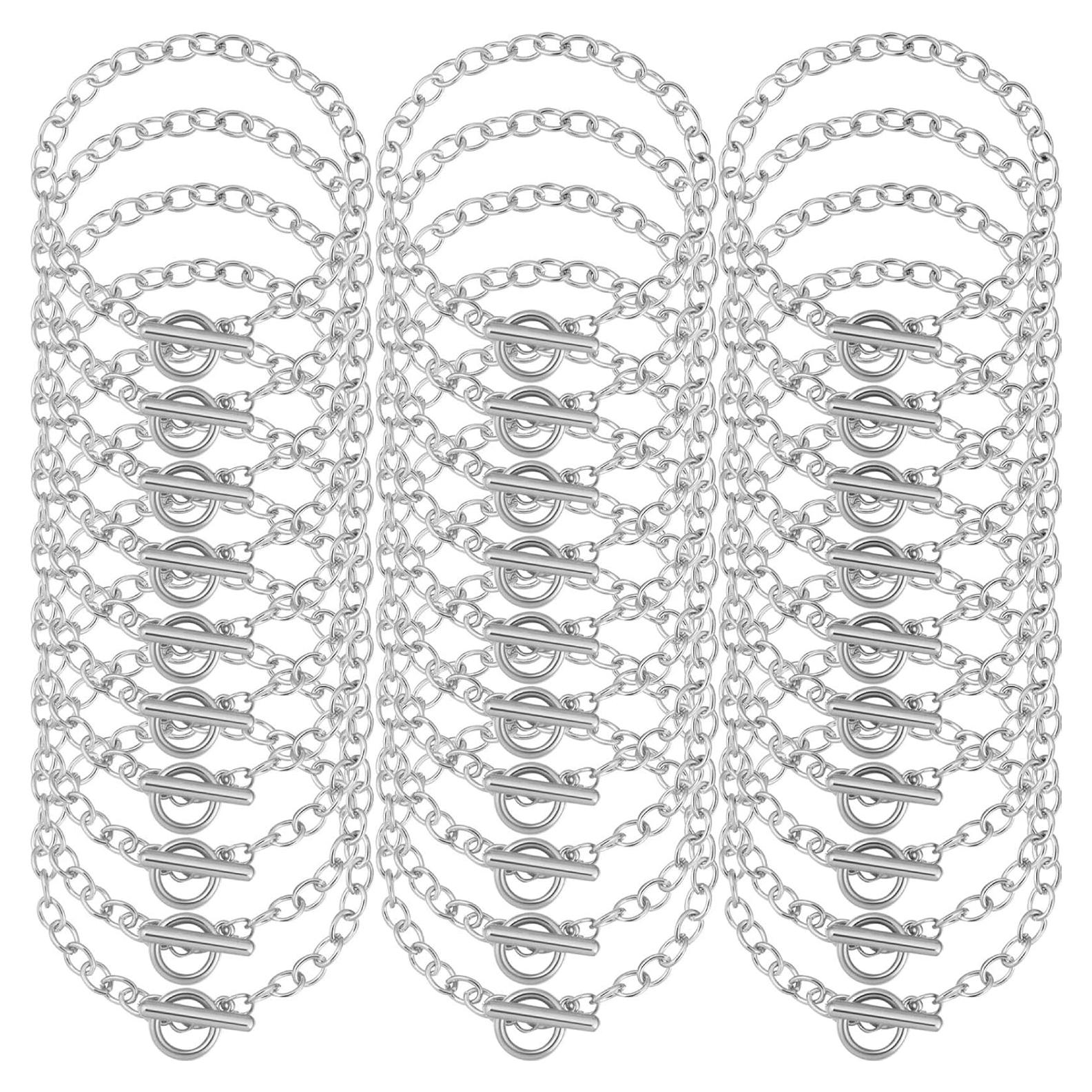 30 Cadenas de Pulsera Hicarer con Cierre de Palanca Plata 18 cm