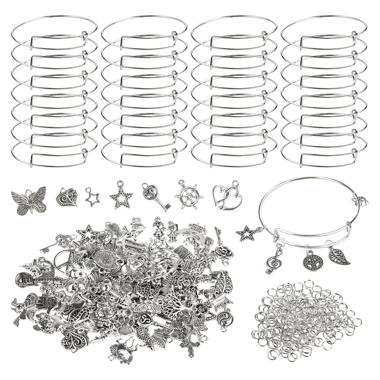 Kit de Fabricación de Pulseras UPINS 30Pcs Ajustables Plata