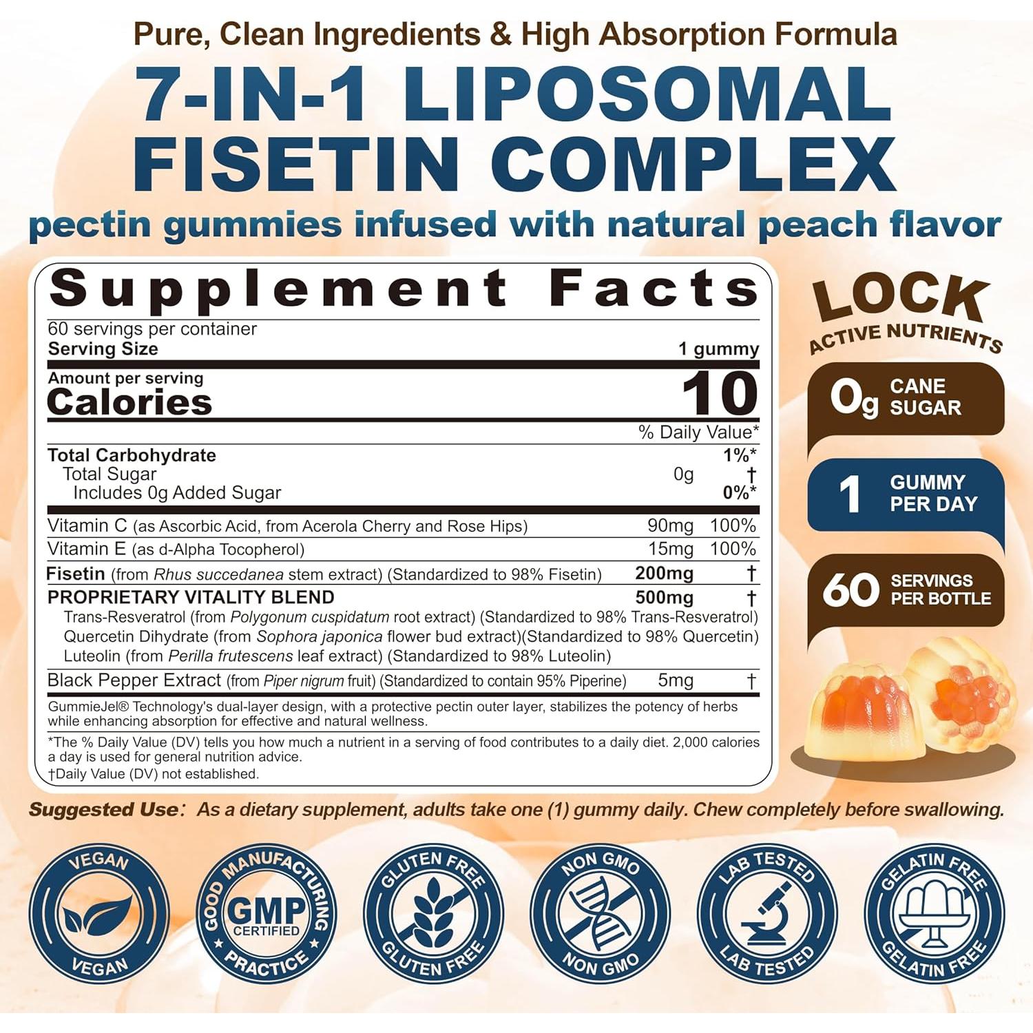 Gomitas Líquidas Liposomal Fisetina 200mg y Resveratrol 500mg - 60 Unidades