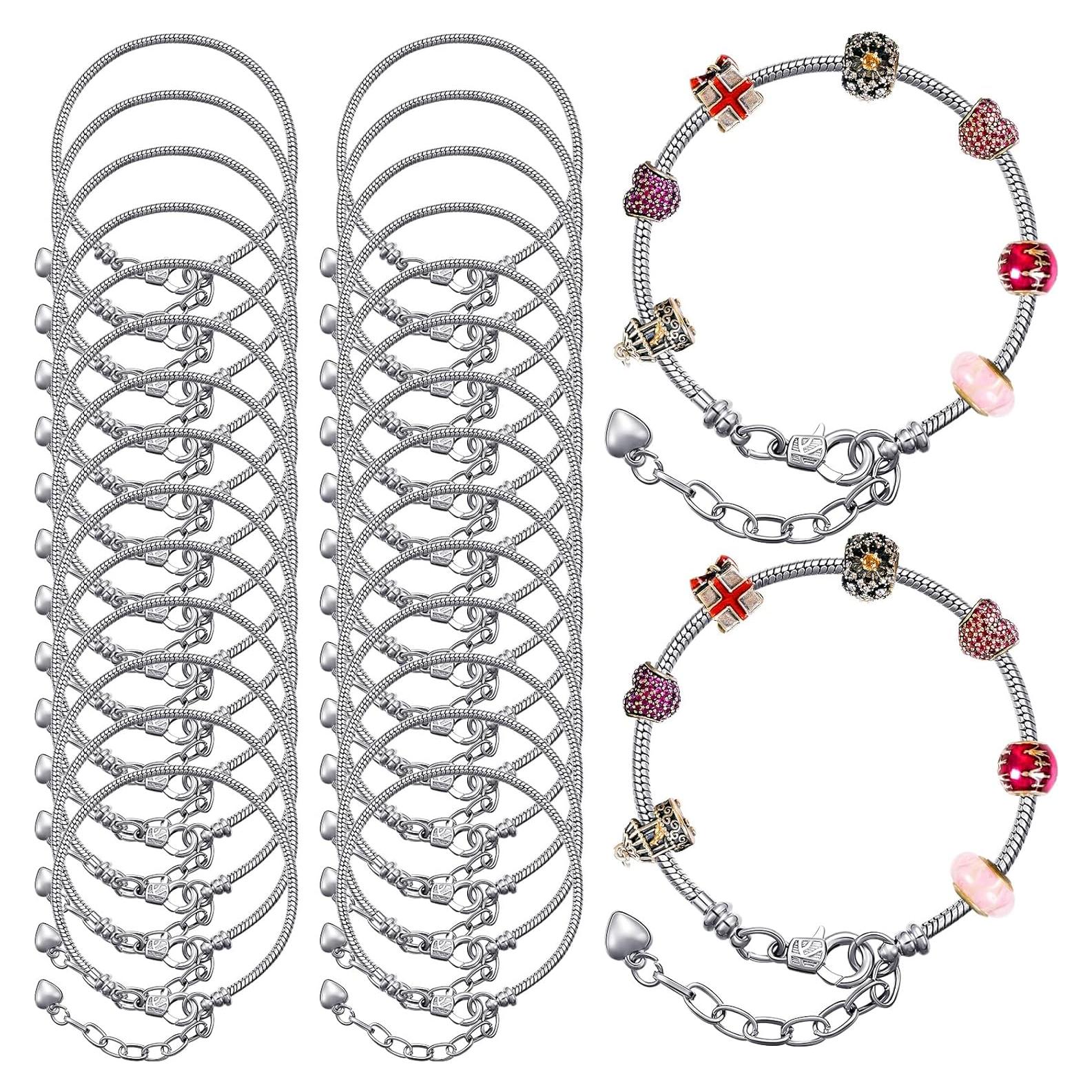 Hicarer 20 Pcs Pulsera de Cadena de Acero Inoxidable DIY Plata