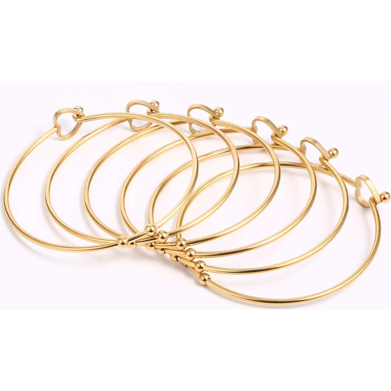 6 Pulseras Abiertas de Acero Inoxidable 14K ALEXCRAFT