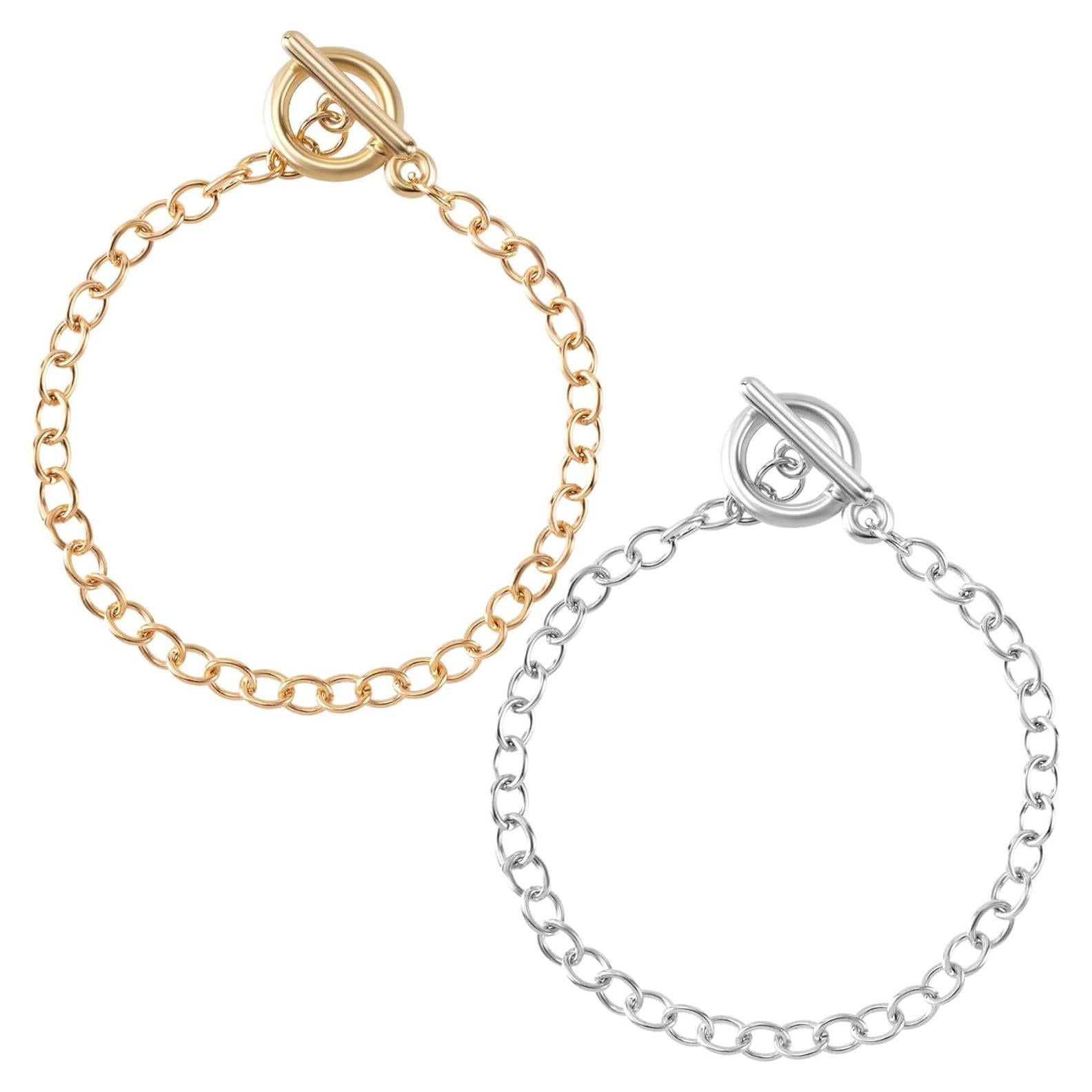 Cadenas de Pulsera DIY Isslly 2 PCS Aleación Oro Plata 19.5 cm
