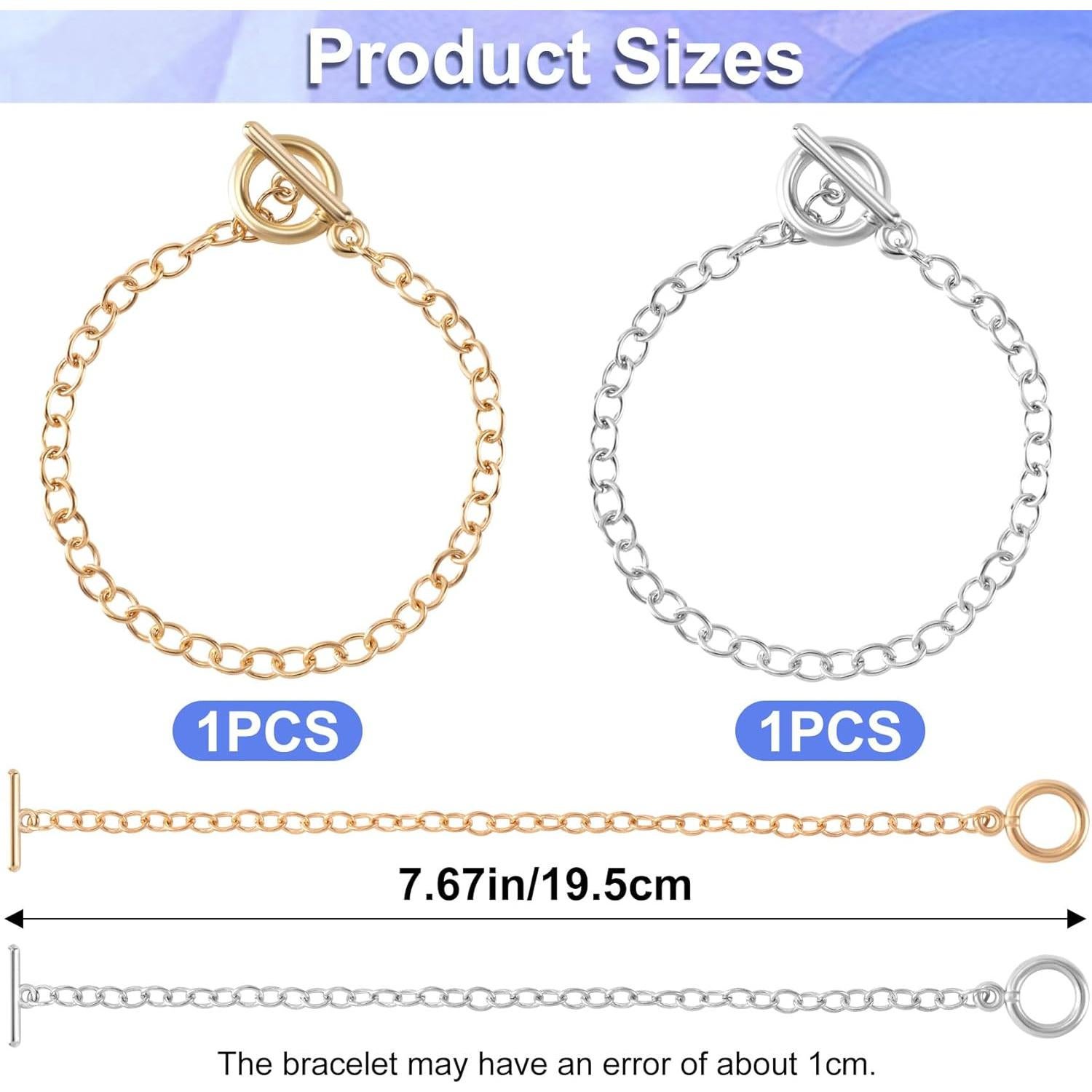Cadenas de Pulsera DIY Isslly 2 PCS Aleación Oro Plata 19.5 cm