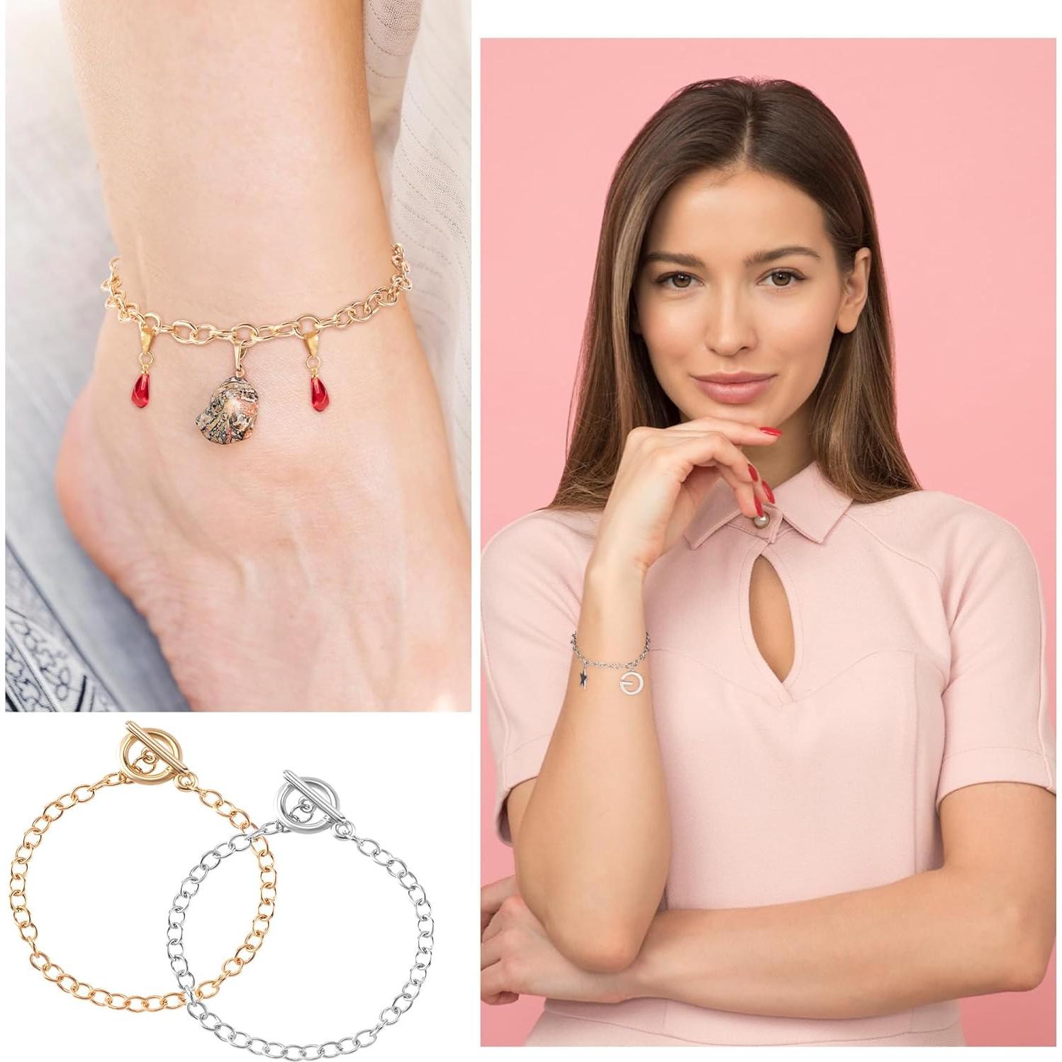 Cadenas de Pulsera DIY Isslly 2 PCS Aleación Oro Plata 19.5 cm