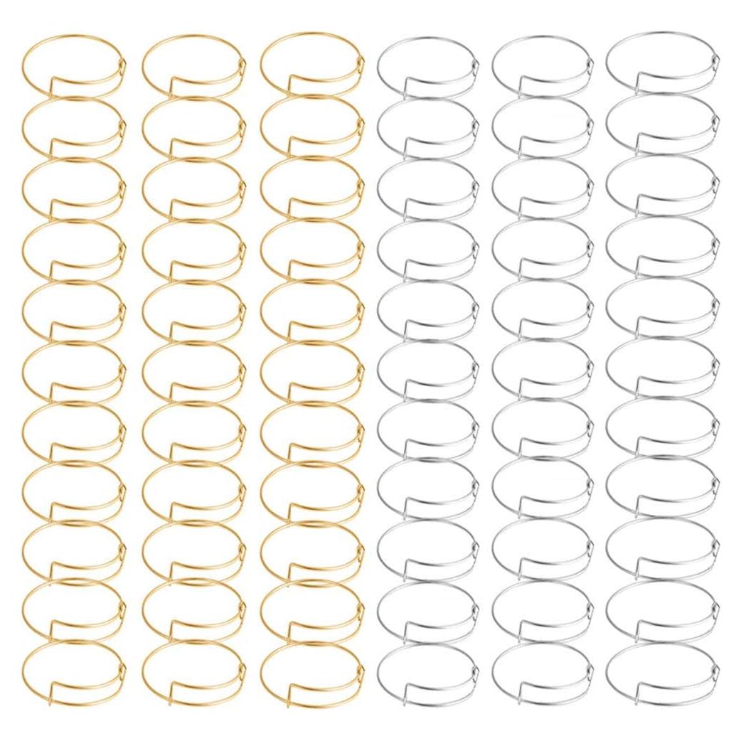 70 Pulseras Ajustables de Alambre Minelife en Plata y Oro