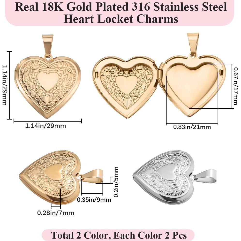 Beebeecraft Encantos Corazón Locket 18K Oro 4Pcs DIY Joyería