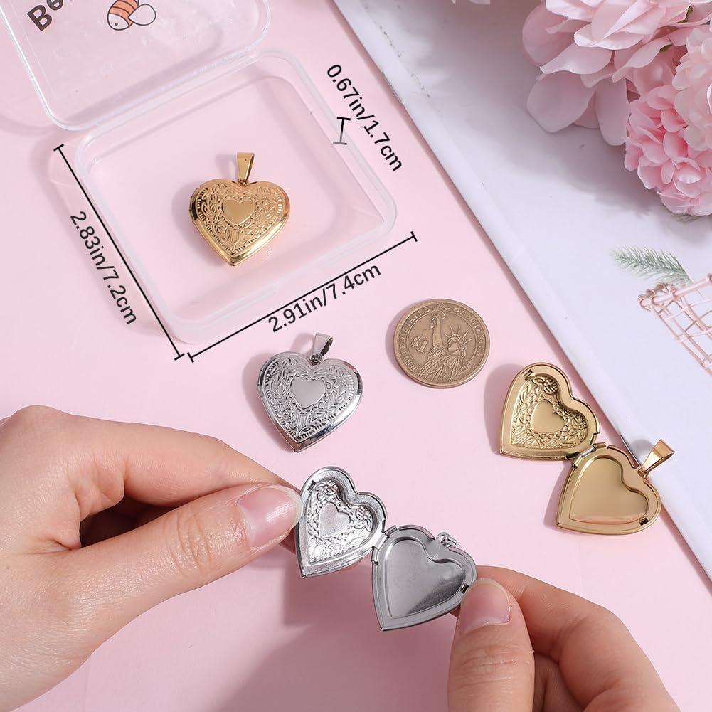 Beebeecraft Encantos Corazón Locket 18K Oro 4Pcs DIY Joyería