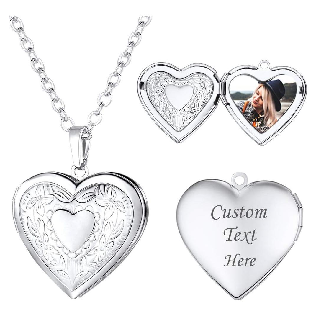 Collar Locket Corazón Platino 14K U7 55.88 cm Personalizado