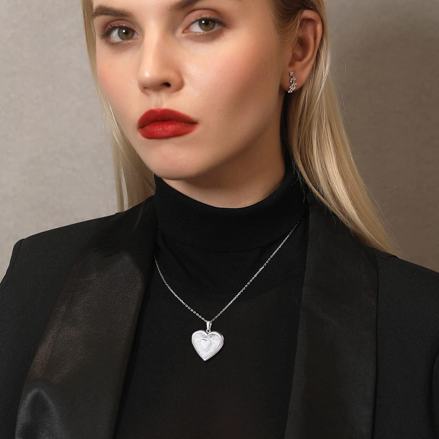 Collar Locket Corazón Platino 14K U7 55.88 cm Personalizado