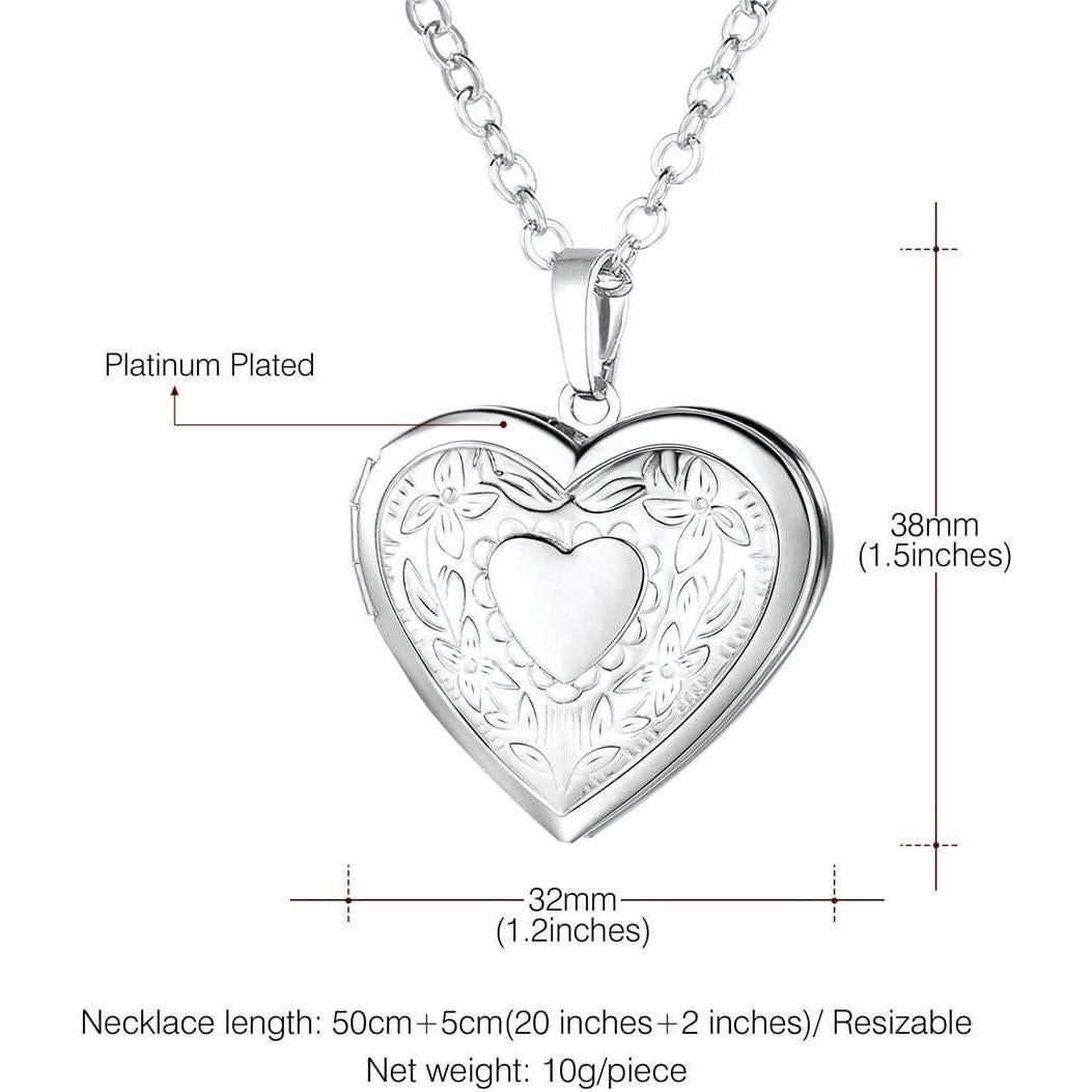 Collar Locket Corazón Platino 14K U7 55.88 cm Personalizado