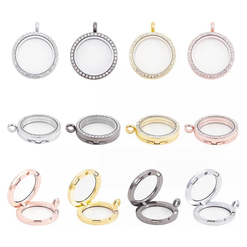 4pcs Colgantes de Locket PH PandaHall con Rhinestone 2.79cm