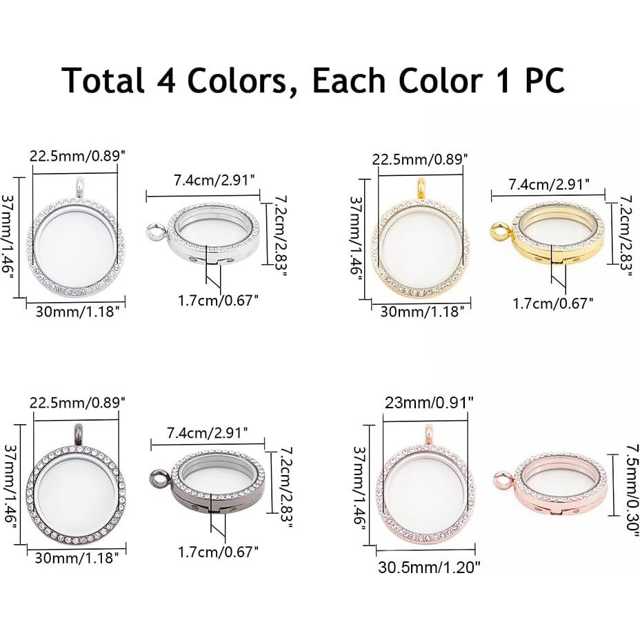 4pcs Colgantes de Locket PH PandaHall con Rhinestone 2.79cm