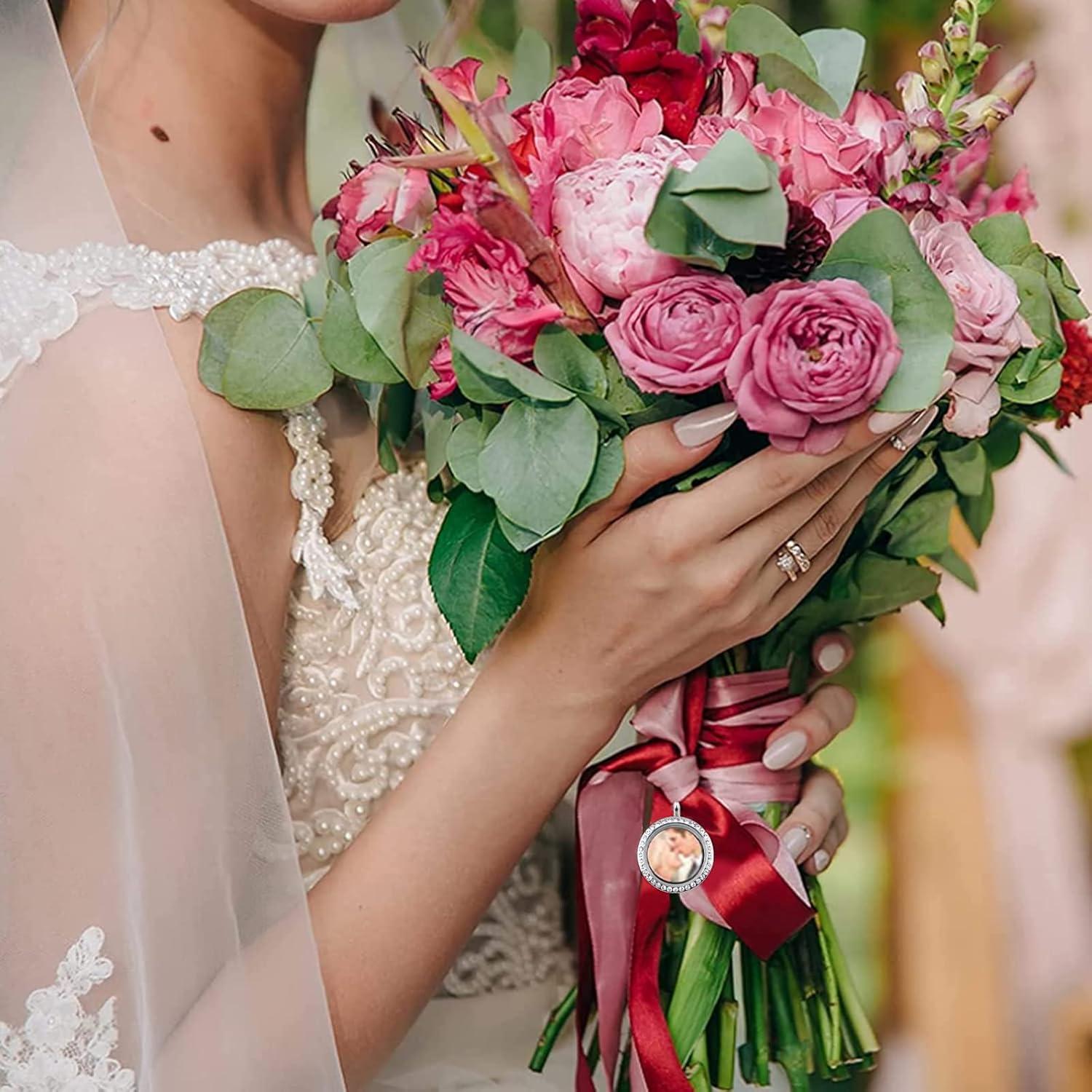 Encantos de Foto WANDIC 4 Piezas Plateados 30mm para Ramo de Boda