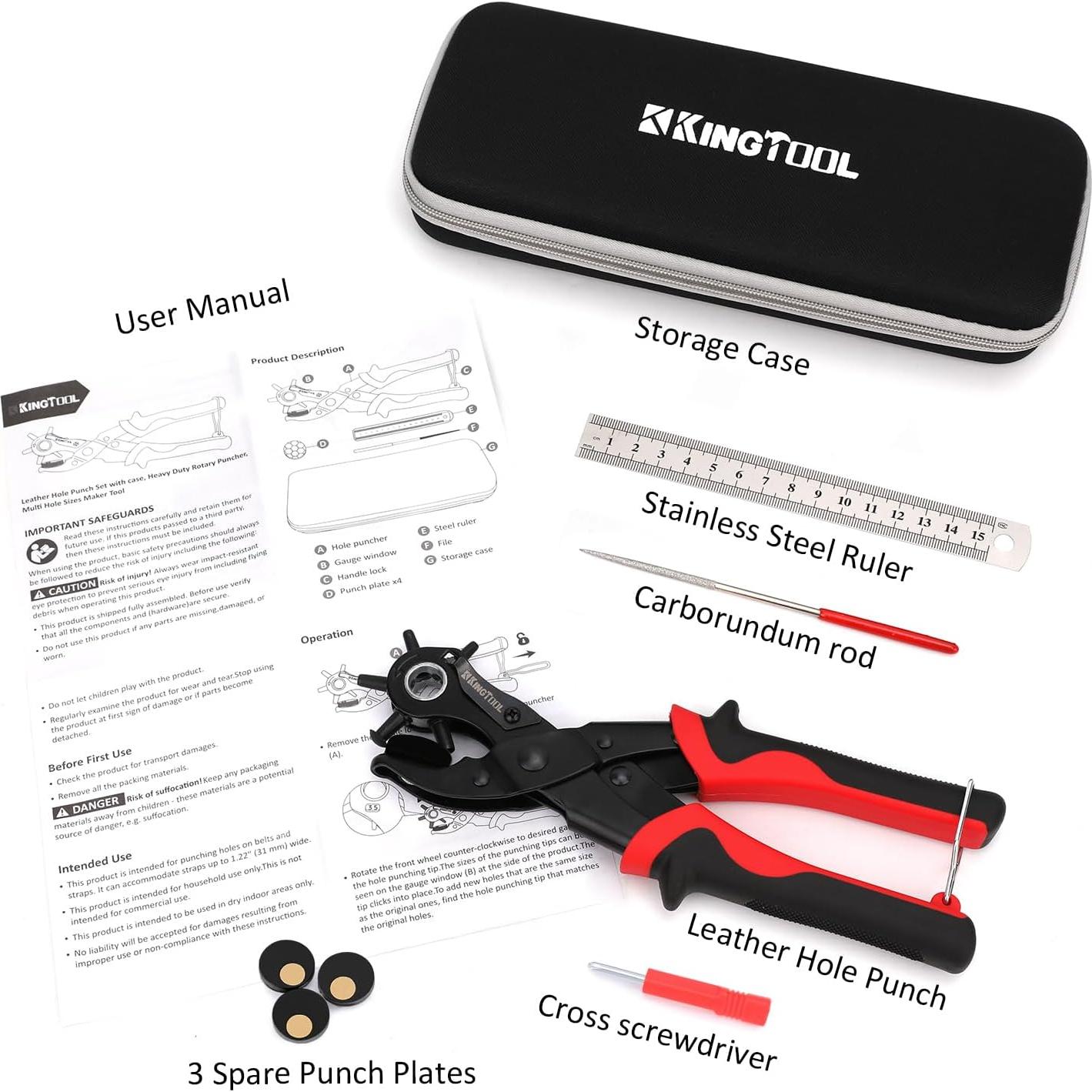 Juego de Perforadoras de Cuero KingTool, 6 Tamaños, Manual