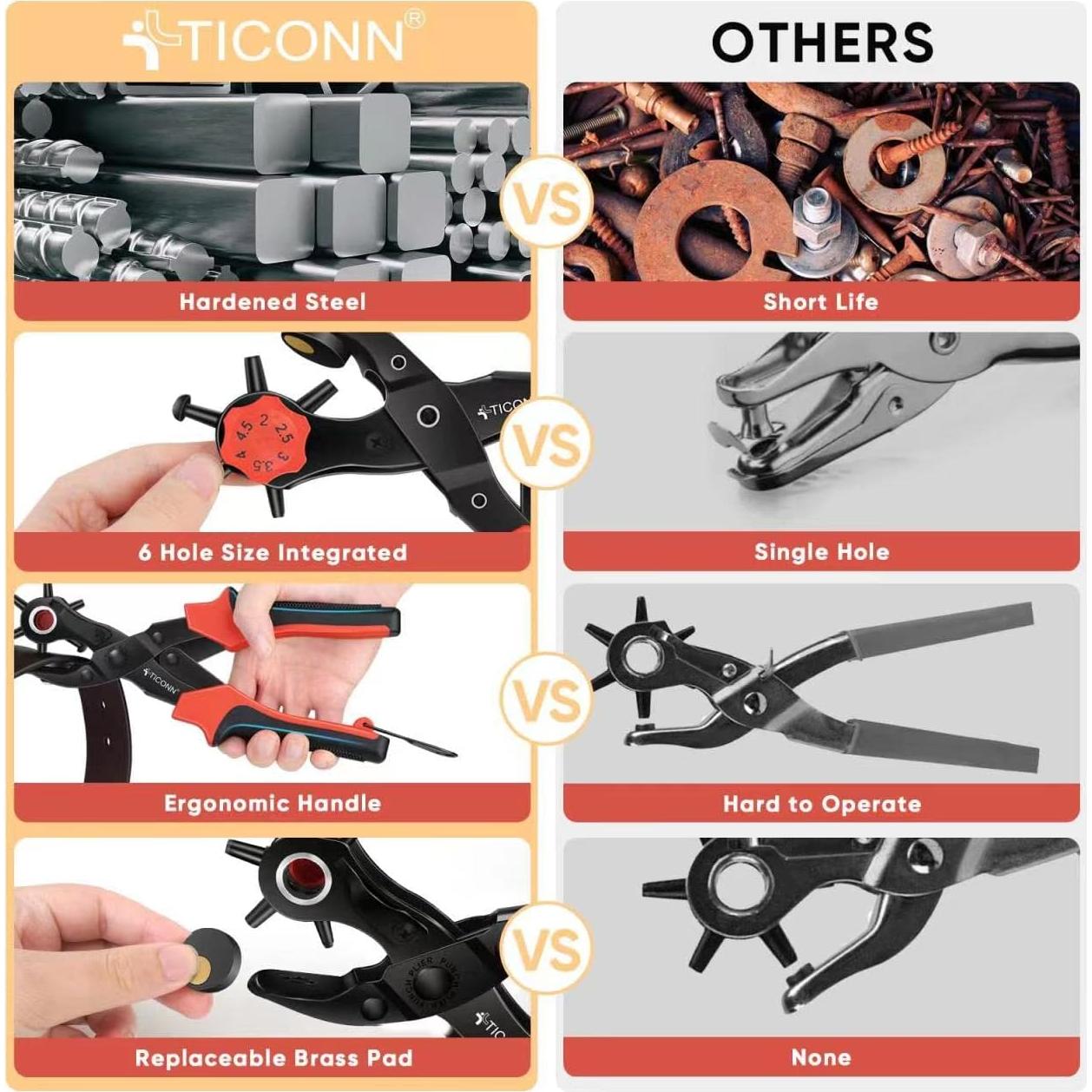 Juego de Perforación de Agujeros de Cuero TICONN - 6 Tamaños