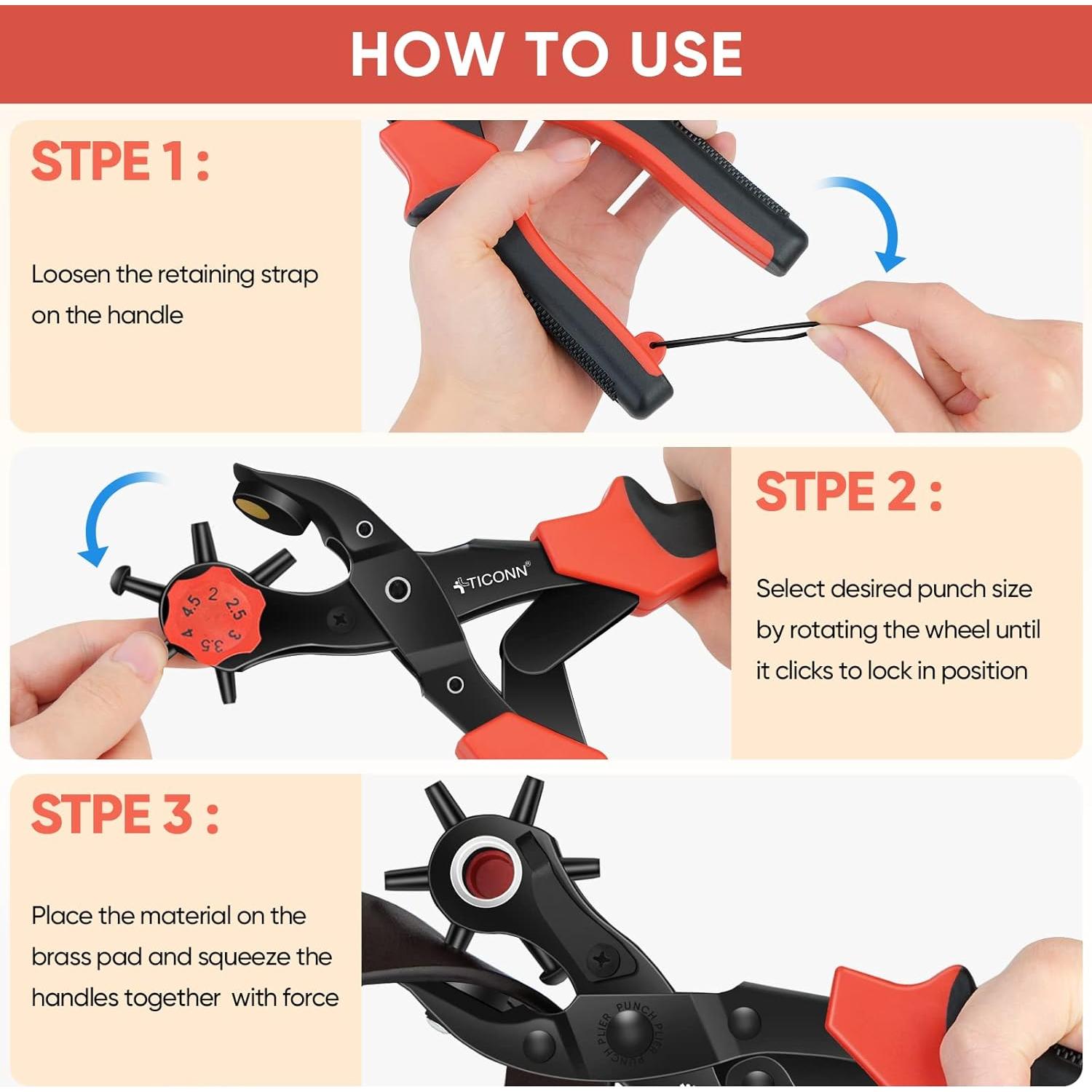 Juego de Perforación de Agujeros de Cuero TICONN - 6 Tamaños