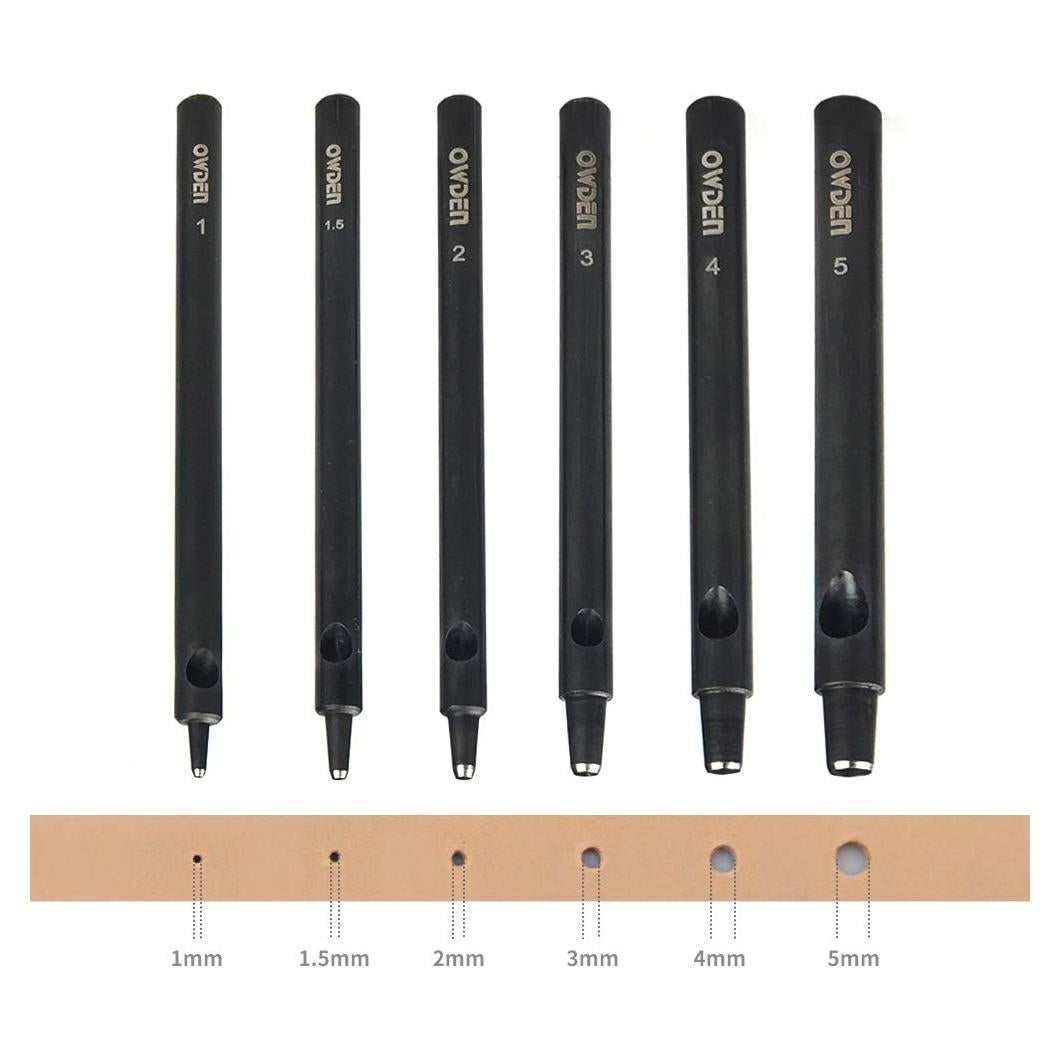 Juego de Punch de Cuero OWDEN 6 Piezas 1.0-5.0mm Negro