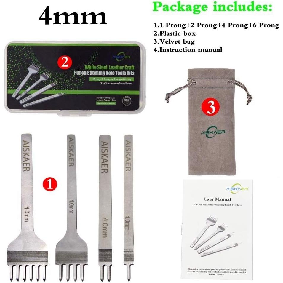 Juego de Punch de Costura de Cuero Aiskaer 4mm Acero Blanco
