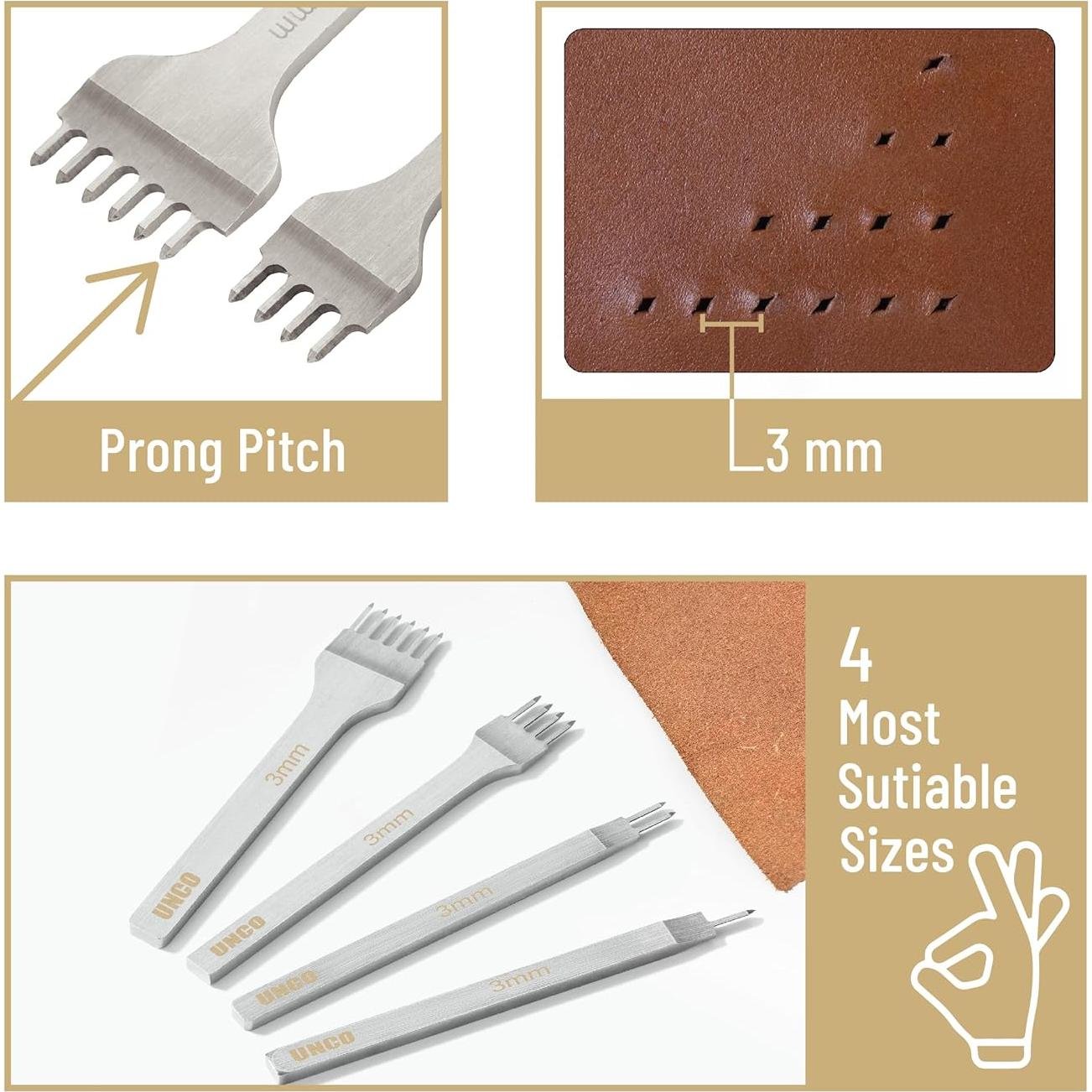 Kit de Herramientas de Costura de Cuero UNCO - 4 Piezas 3 mm