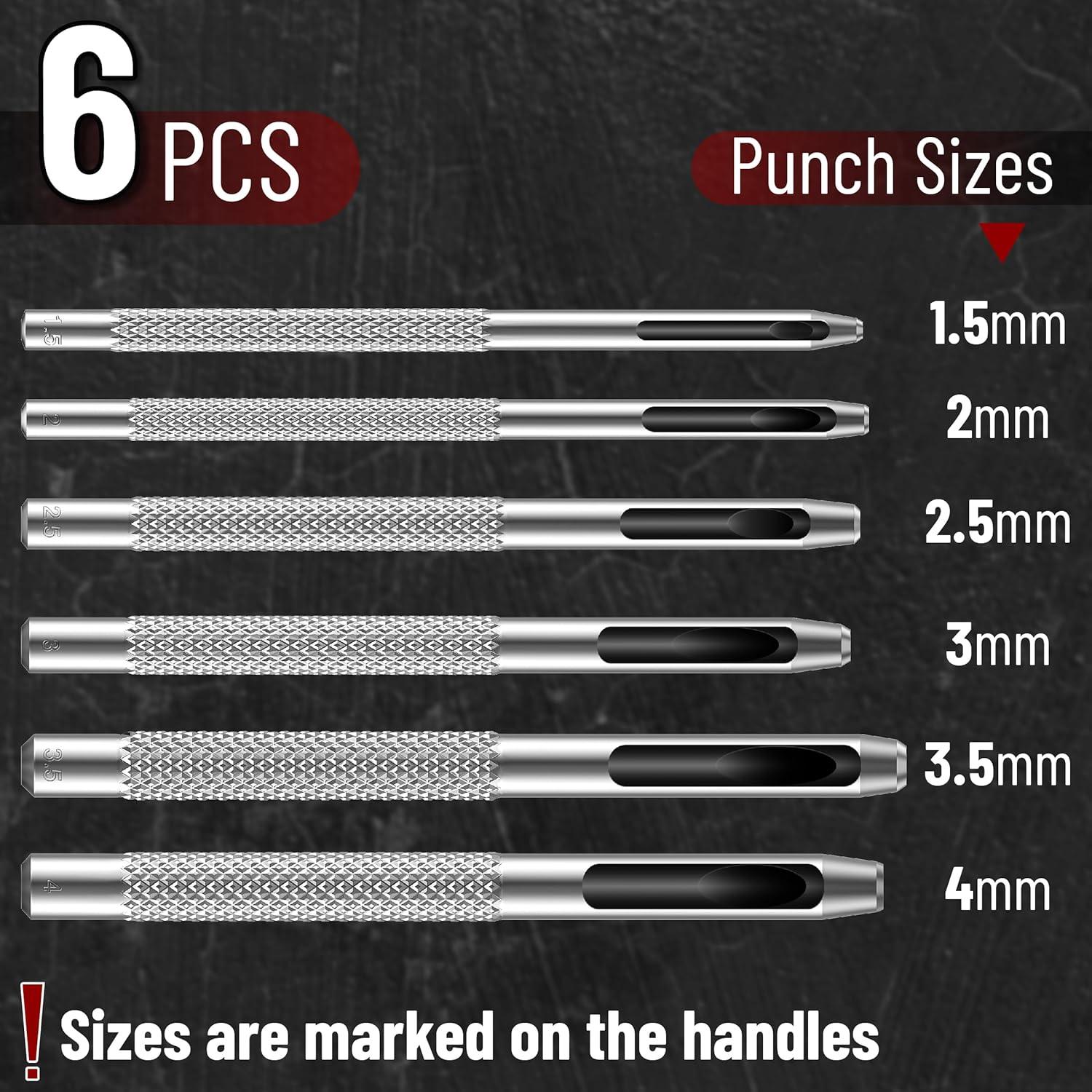 Juego de Punch de Agujeros de Cuero UNCO 6 Piezas Acero 1.5-4mm