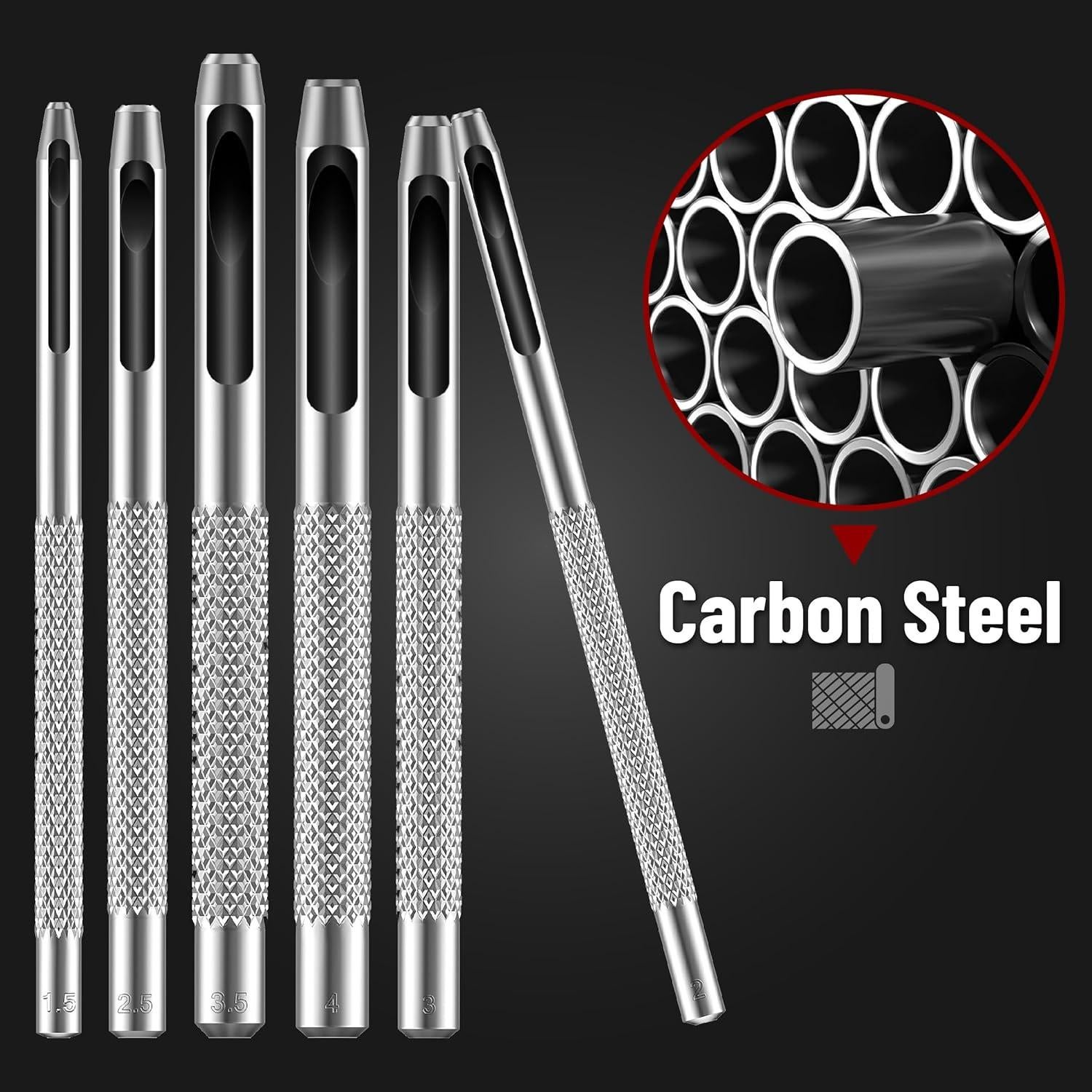 Juego de Punch de Agujeros de Cuero UNCO 6 Piezas Acero 1.5-4mm