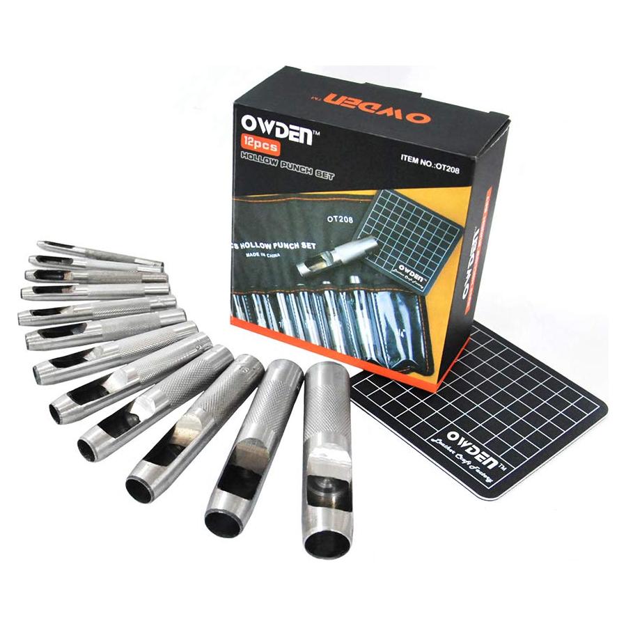 Set de Punzones de Cuero OWDEN 12 Piezas con Mate de Corte