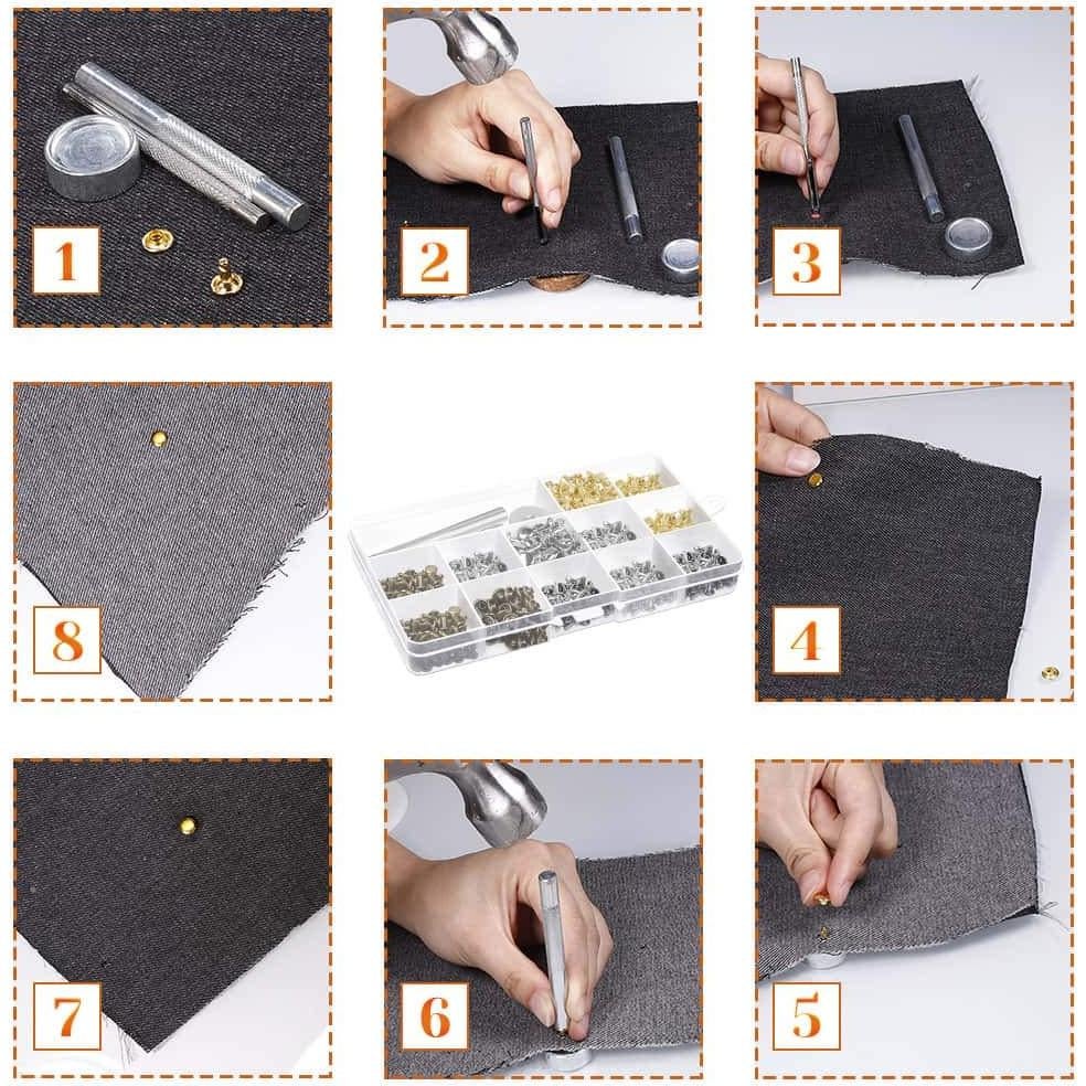 Kit de Remaches de Cuero Selizo 480 Piezas 4 Colores 3 Tamaños