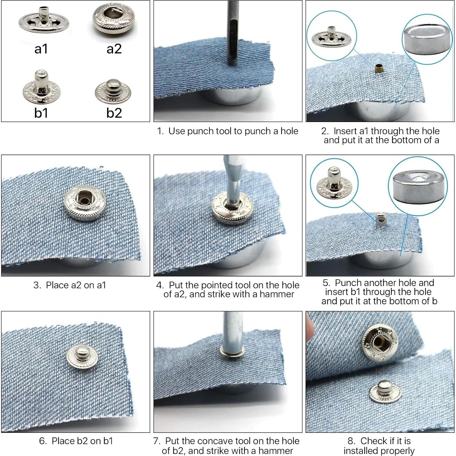 Kit de Colocación de Remaches 14 Pcs Worldity Acero Inoxidable