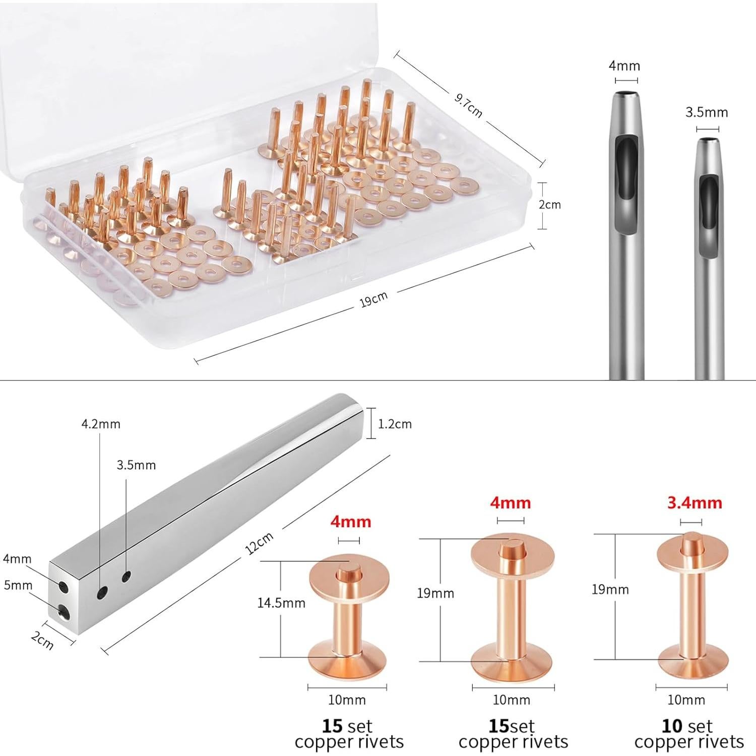 Kit de Remaches de Cobre JUNESunShine 40 Piezas para Cuero