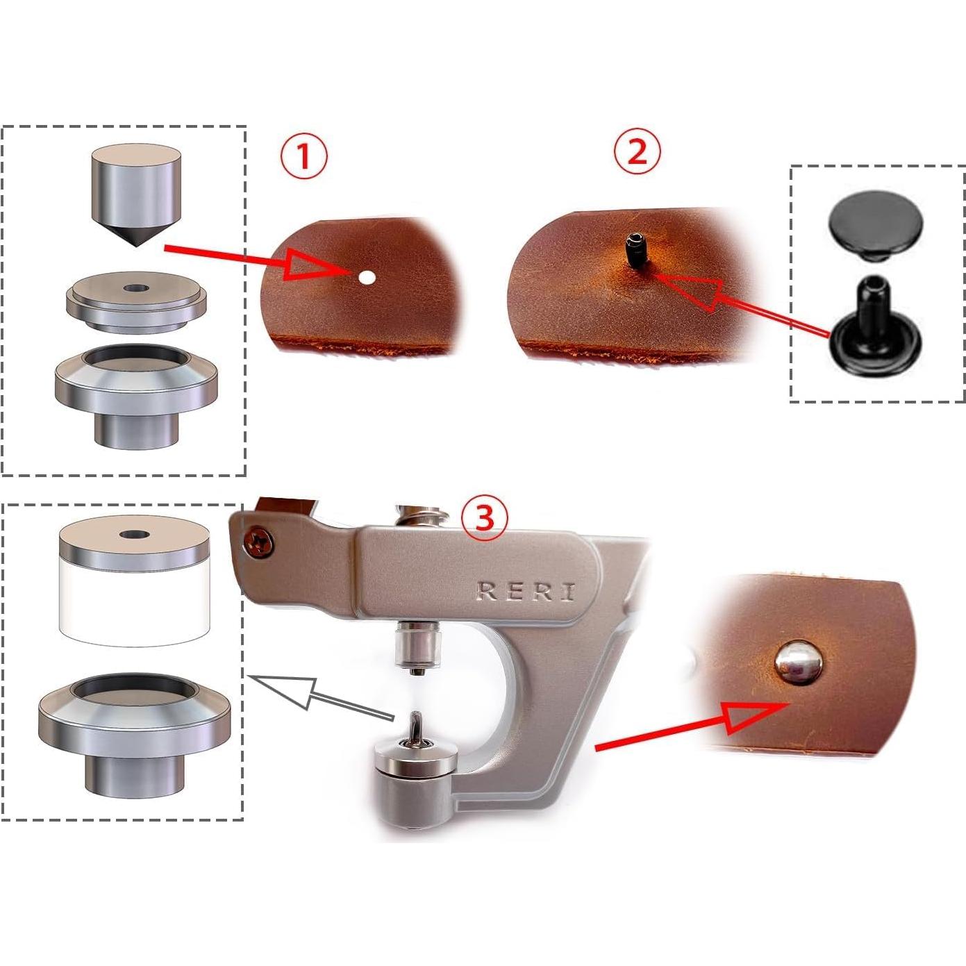 Kit de Remaches para Cuero RERI 120 Piezas 8mm con Alicates