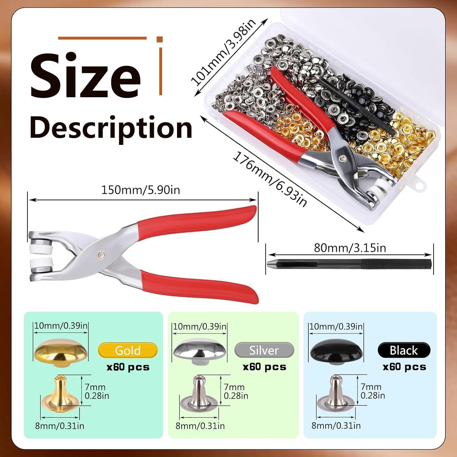 180 Remaches de Cuero 10mm Kogyxe - 3 Colores + Herramientas