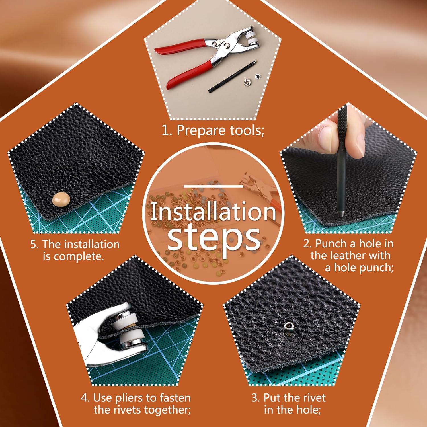 180 Remaches de Cuero 10mm Kogyxe - 3 Colores + Herramientas